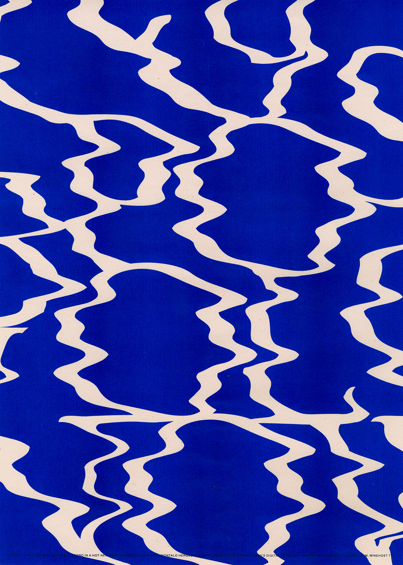 Pool, designed on a hot summer day for 83M80 by Gonzalo Hergueta & MRKA, 11 × 17, 2/0 risograph