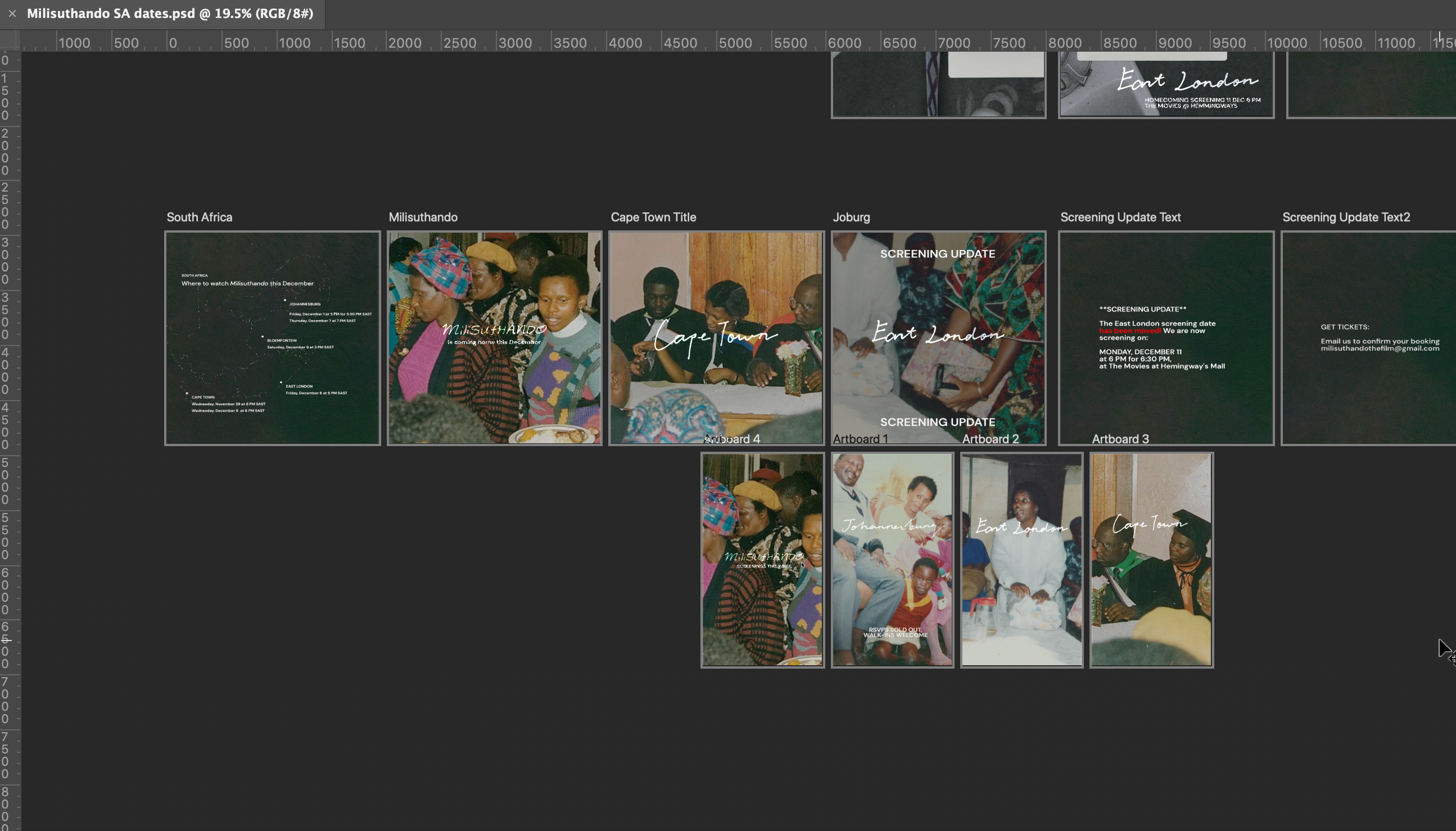 Collage of photographs and design posters for the film against a dark grey background.