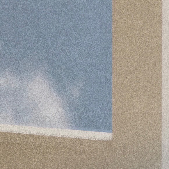 Artwork detail: a sunlit windowsill looks out into blue sky.