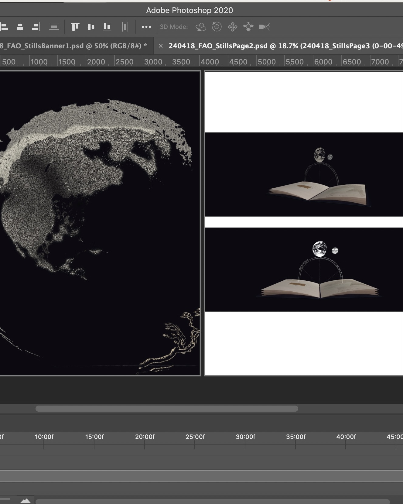 Animation Detail: A rendering of Earth, and two shots of a pop-up book with an Earth and orbit appear on top.