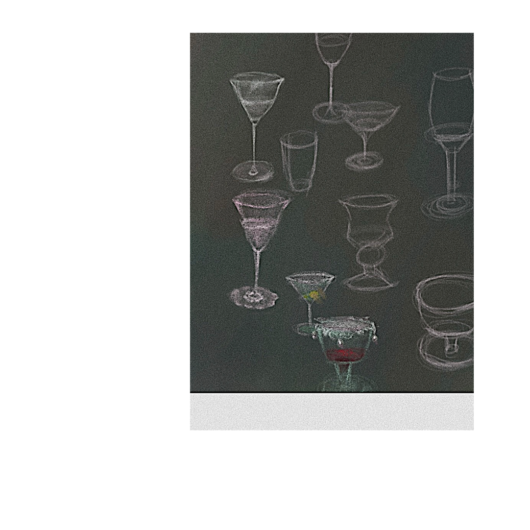 Artwork Tests: sketches of different cocktail glasses appear on top of a dark green background.
