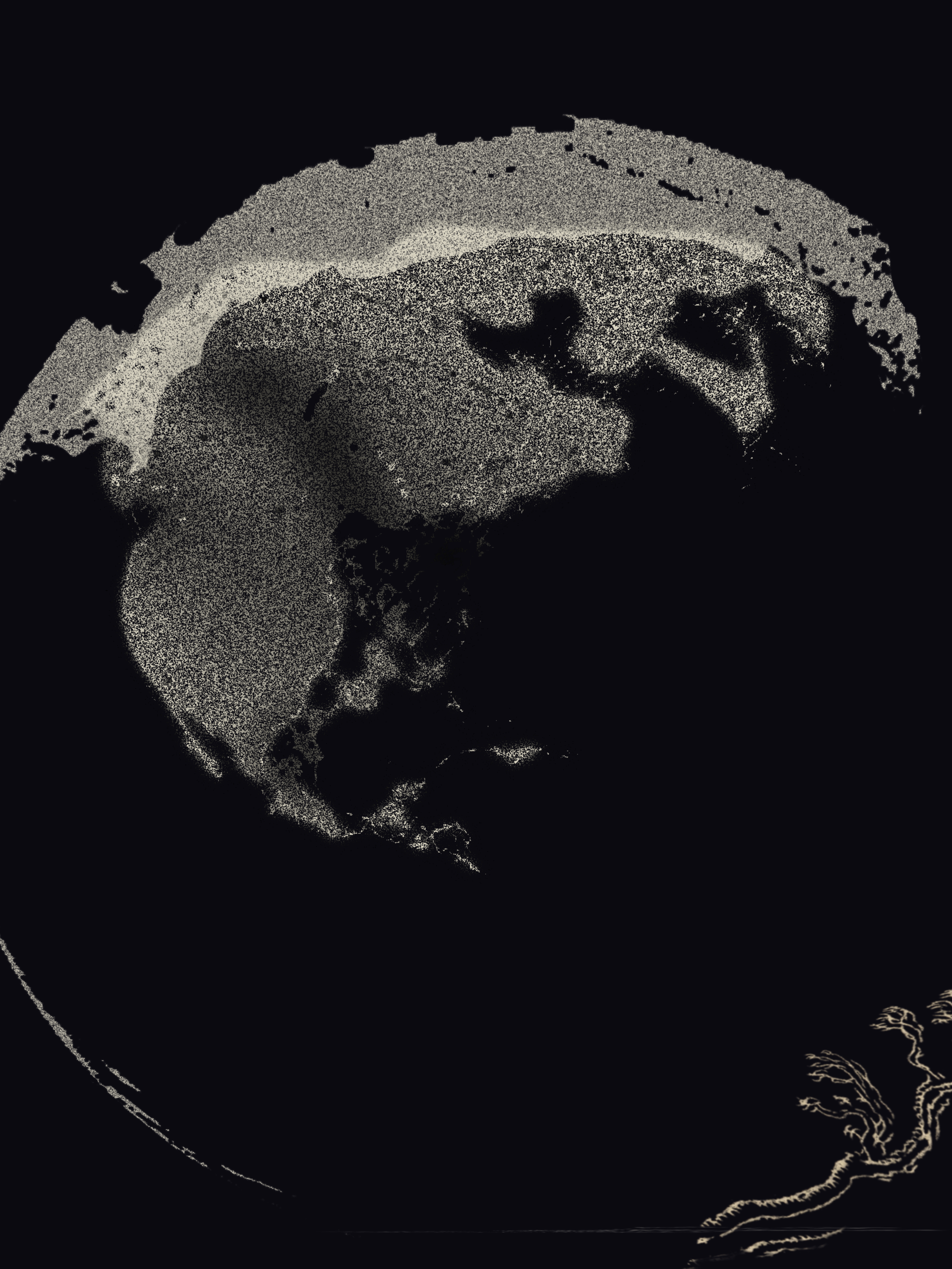 Animation detail: a speckled, silver illustration of Earth appears against a dark background.