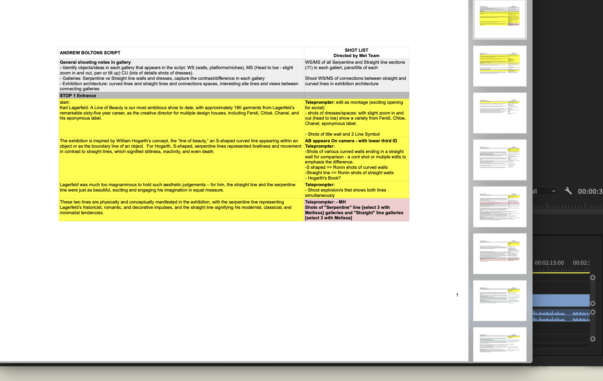 Video behind the scenes: A screenshot of the video script with highlighted sections.