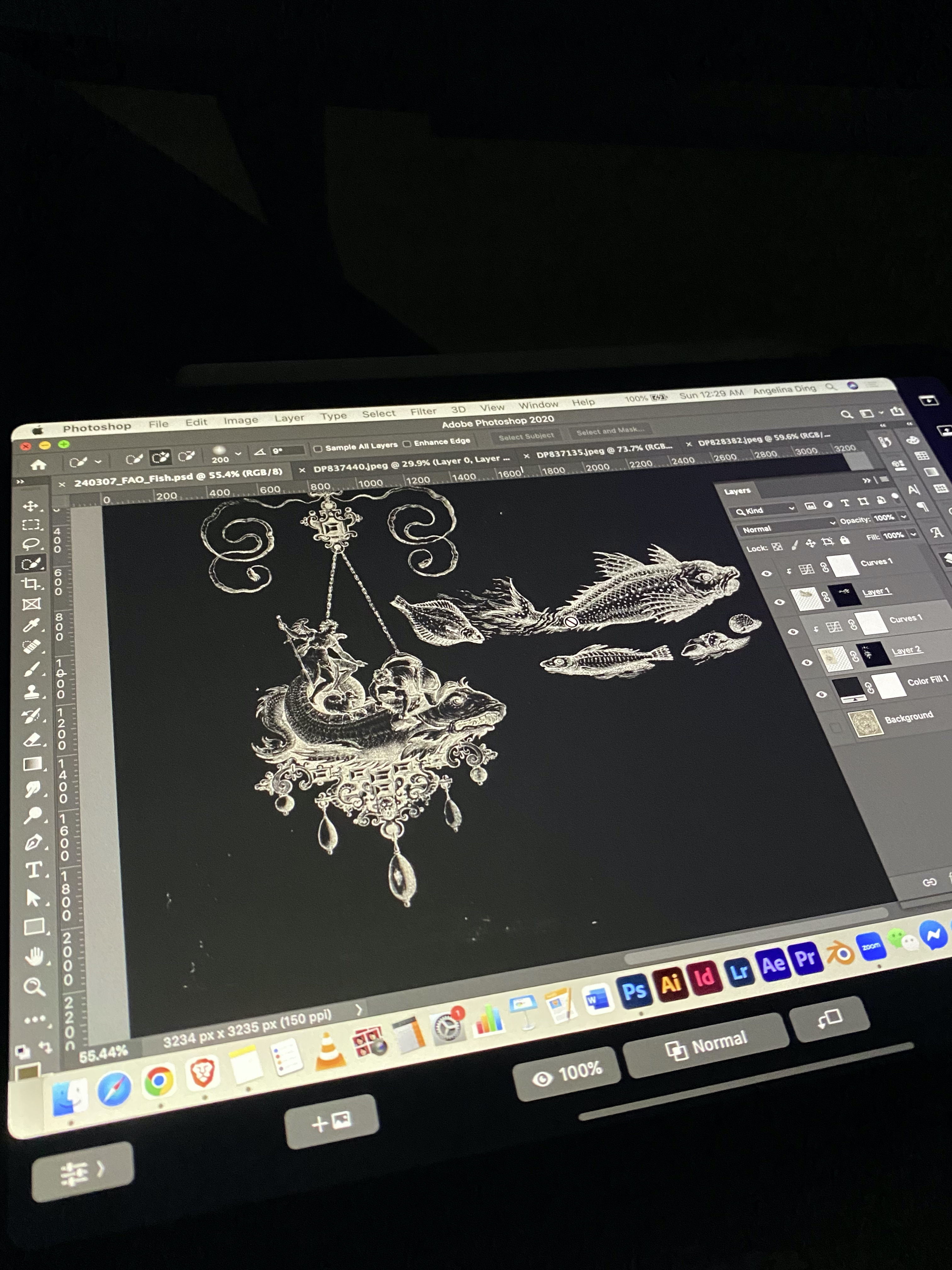 Animation Behind the Scenes: detailed illustrations of sea creatures appear in silver on a black background.