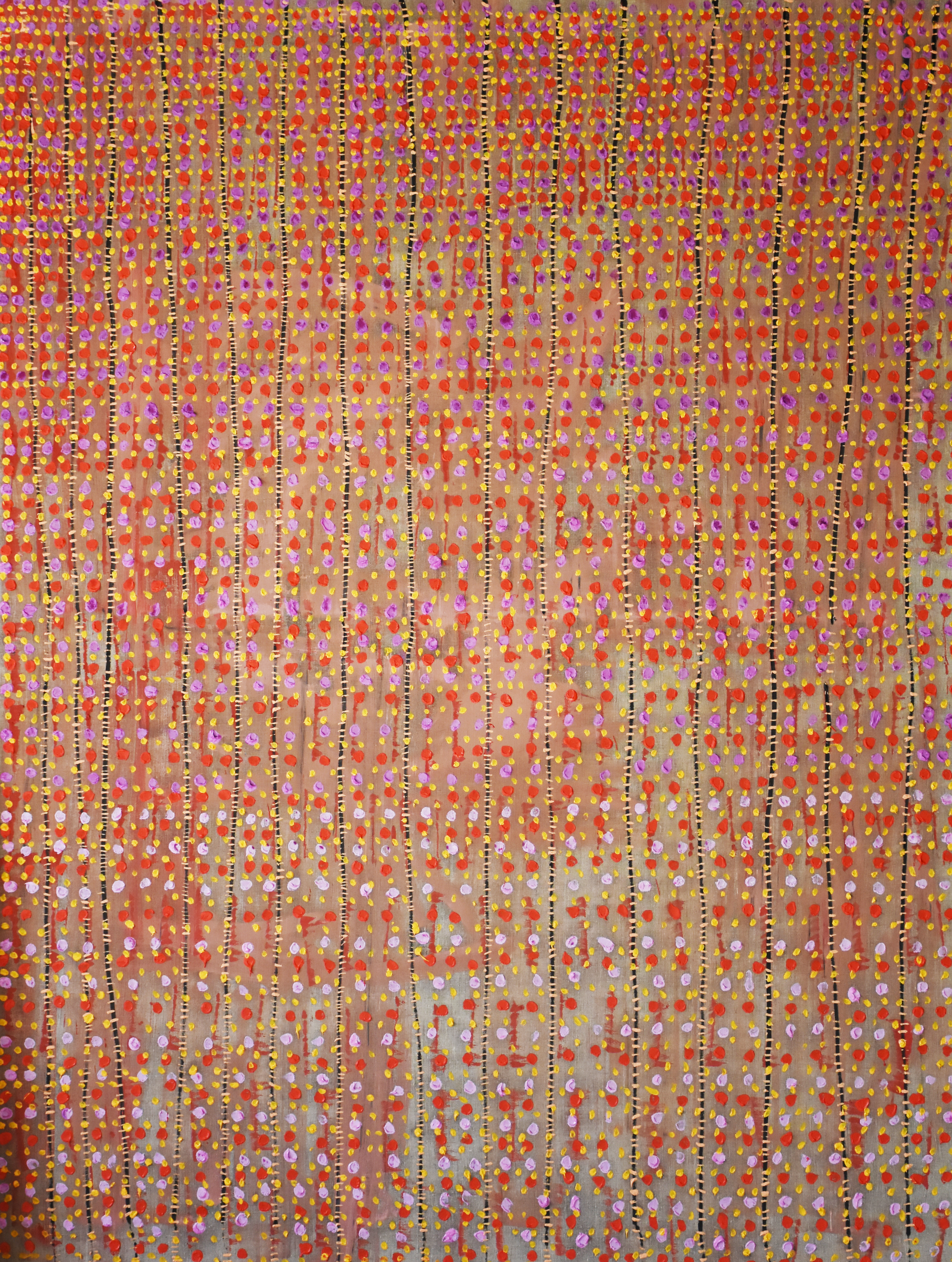 RED DOTS OIL/LINEN. 170 x 130 CM