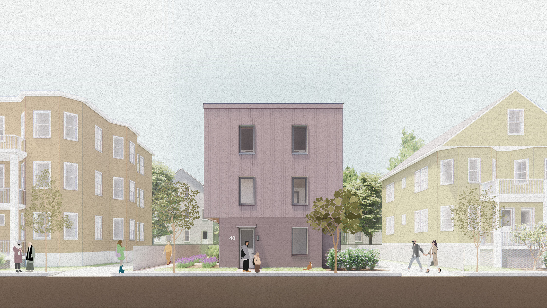 Three townhouses on an infill lot with garages at grade