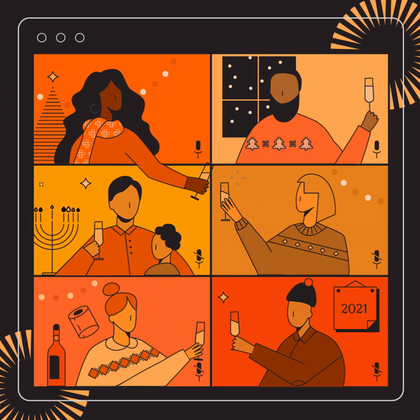 Animated Illustration for Fahrenheit 212 holiday card - a very COVID celebration