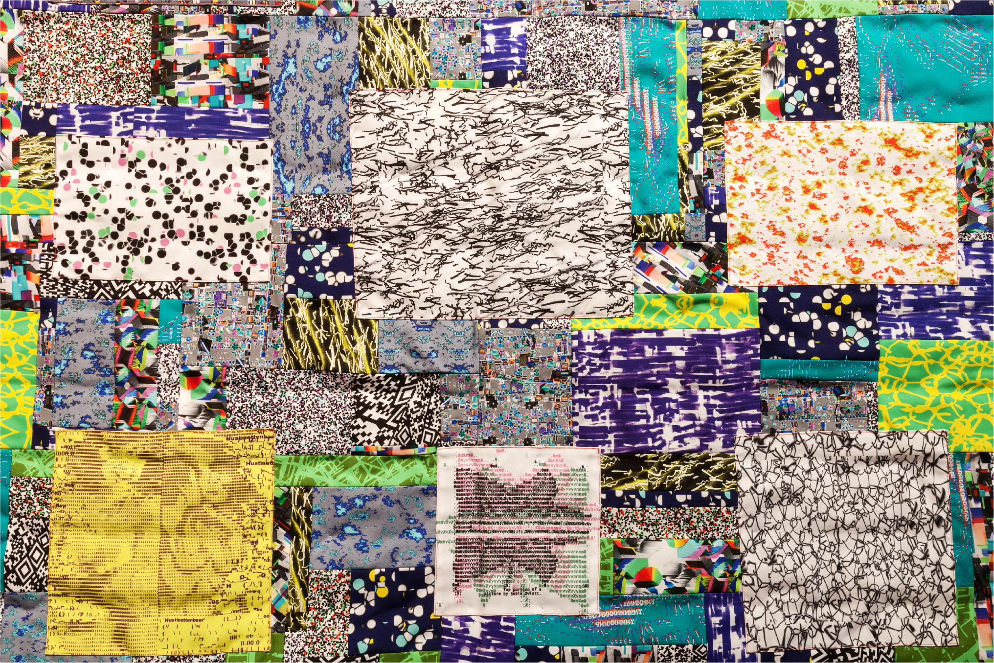 Inside The Flower Matrix, 2017, James Thompson Art Gallery, Nayland Split- Squares ’Alice’ quilt, detail.
