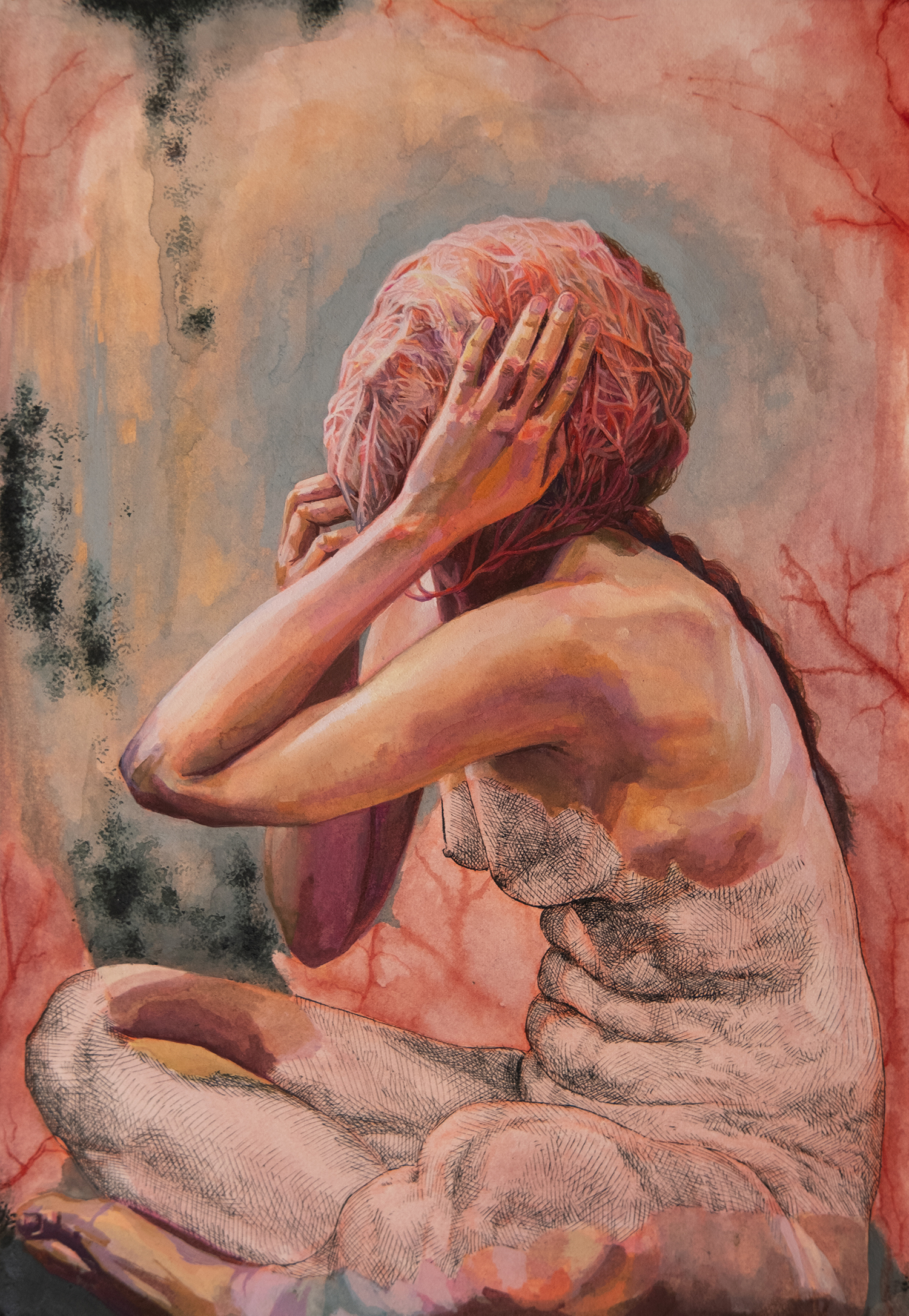 Your Birth In Old Terrors. Gouache and ink on paper, 2019.