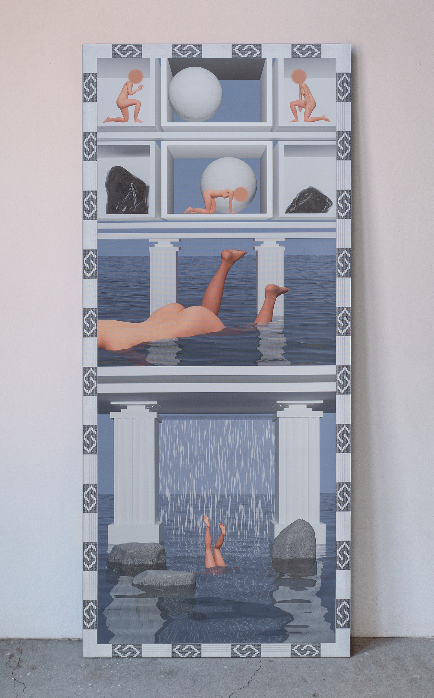 HEAD ABOVE WATER (TRIPTYCH) | 2025 | PRINT ON CANVAS | 198 × 78 CM