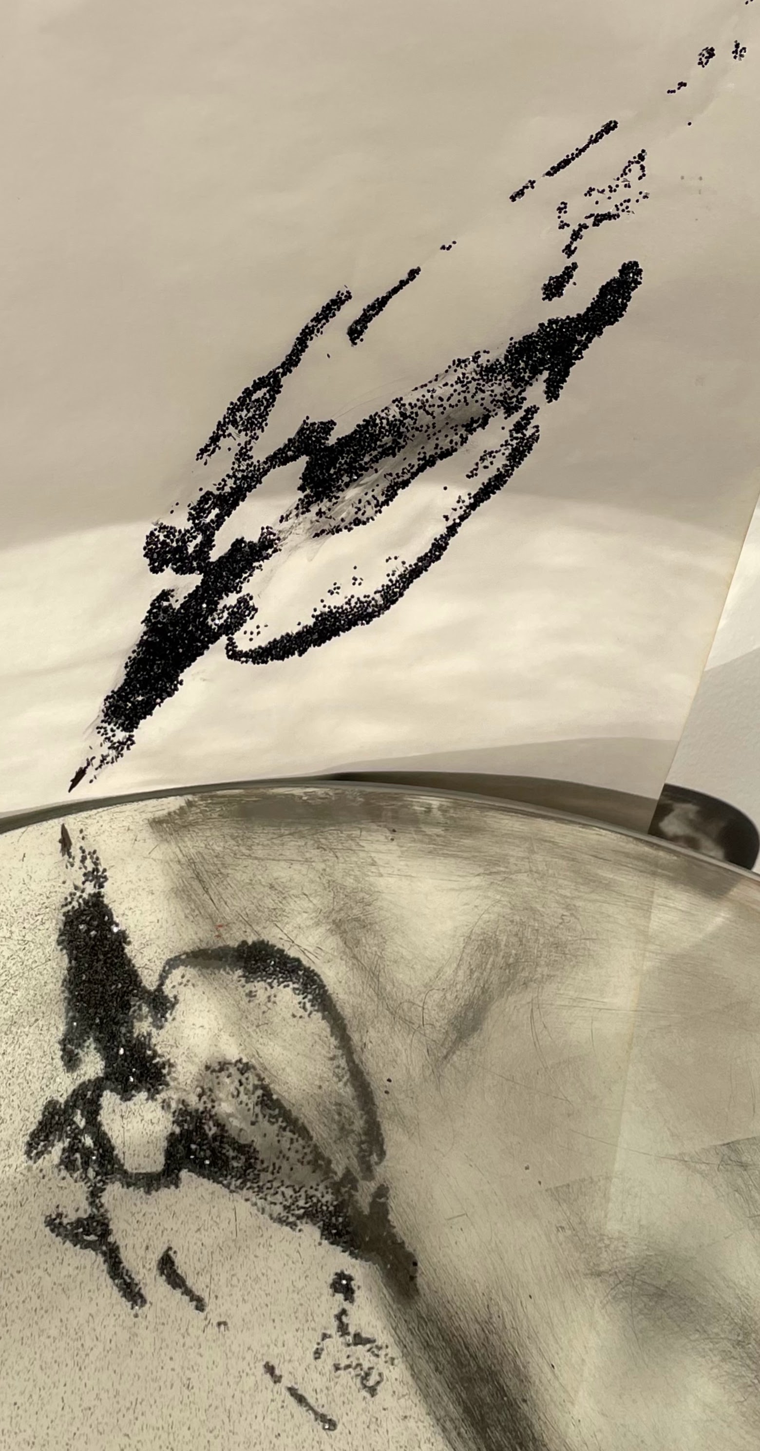 Recollection - Image of an assemblage of light projection, drawing and scoured mirror - 36"h x 16"w