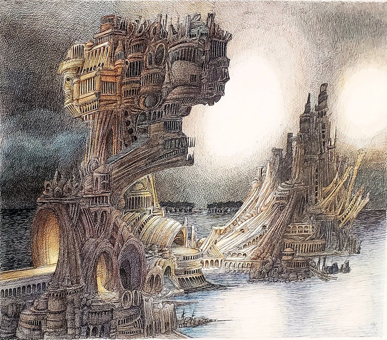 Bernard Jan Soleil couchant, 2010 Encre noire et encres de couleur sur papier 46 x 61 cm