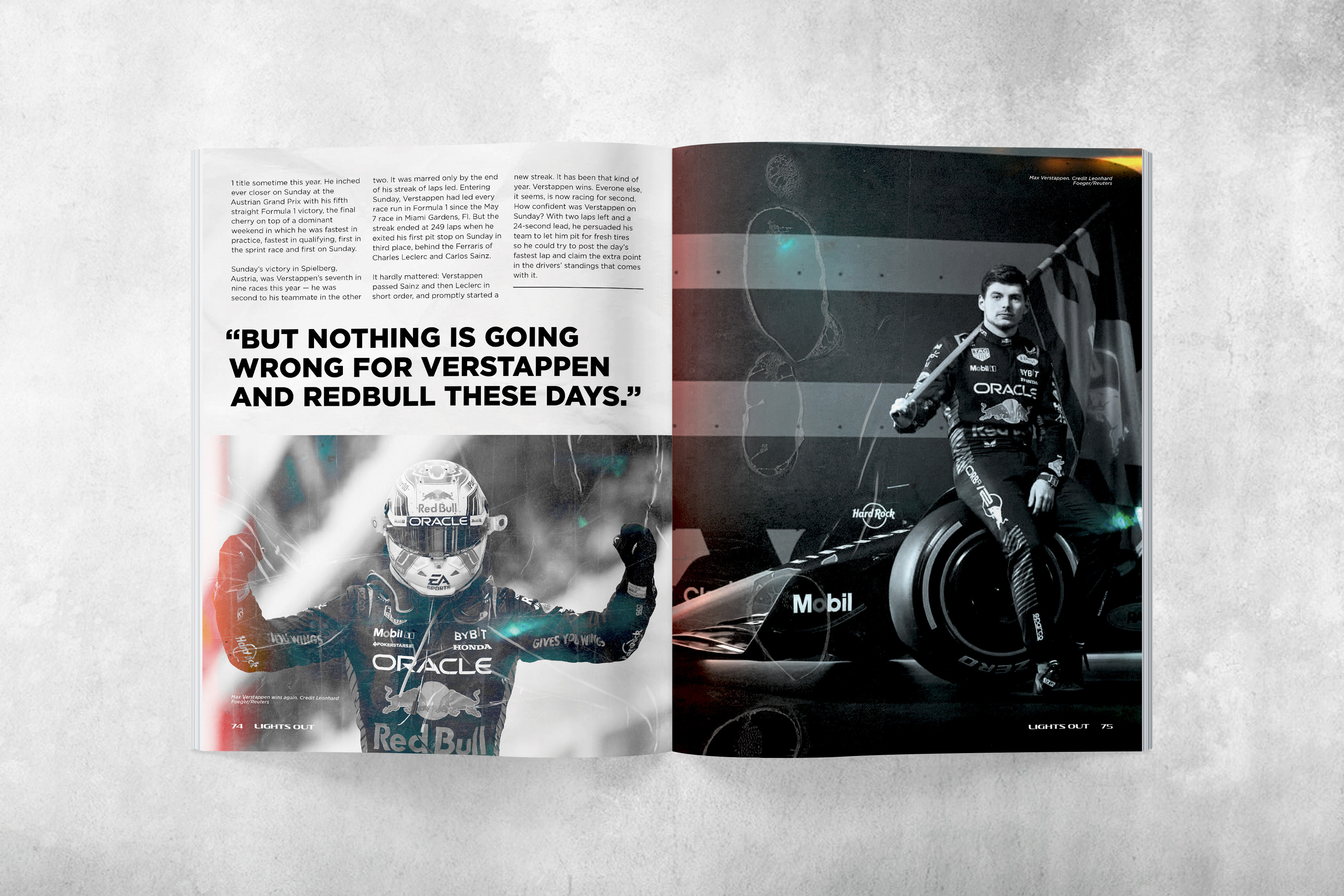 A magazine spread that features the last paragraphs of the article on Red Bull.