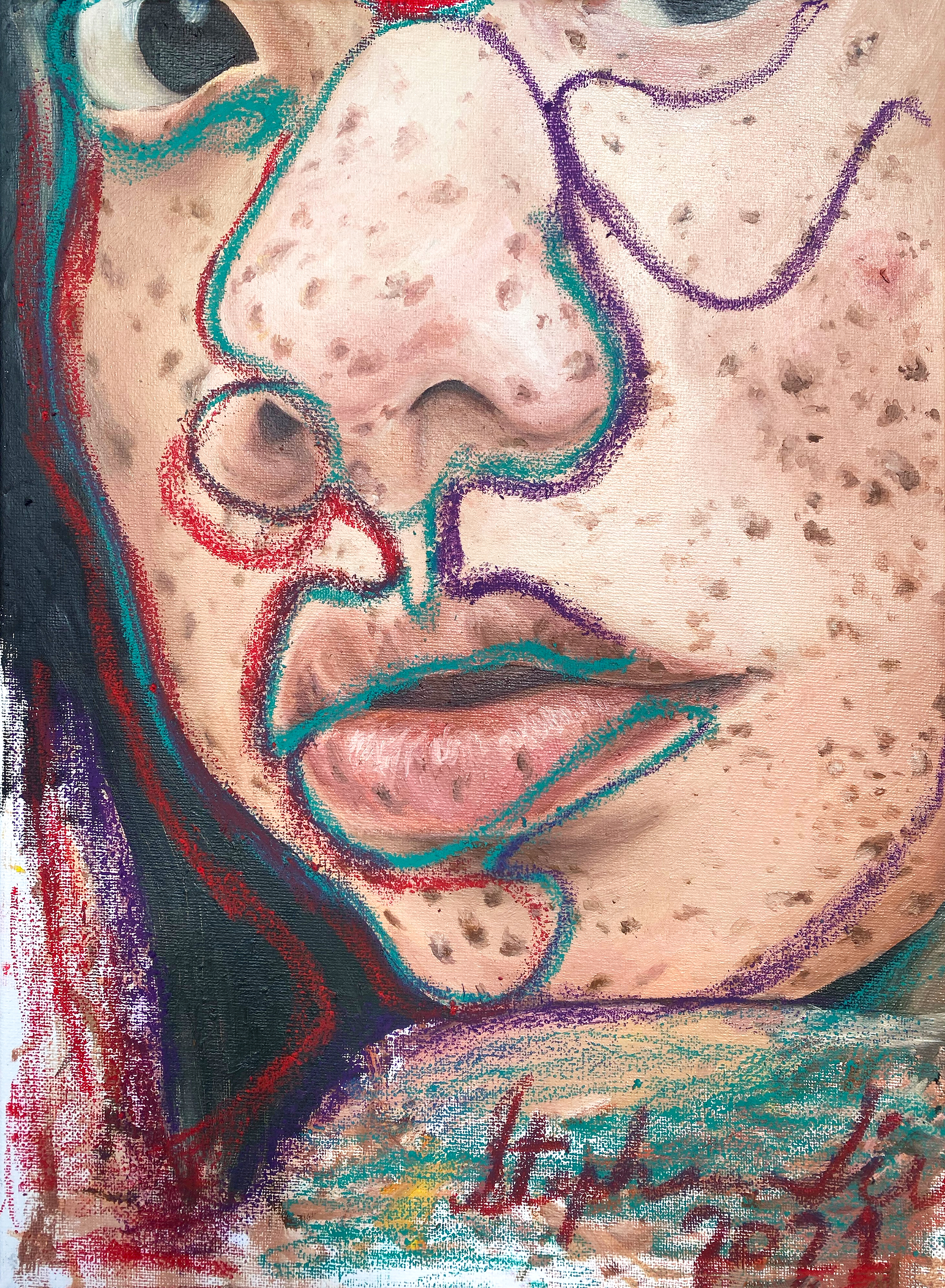 Untitled (Clara), 2021, oil and oil pastel on canvas, 40 x 30 cm