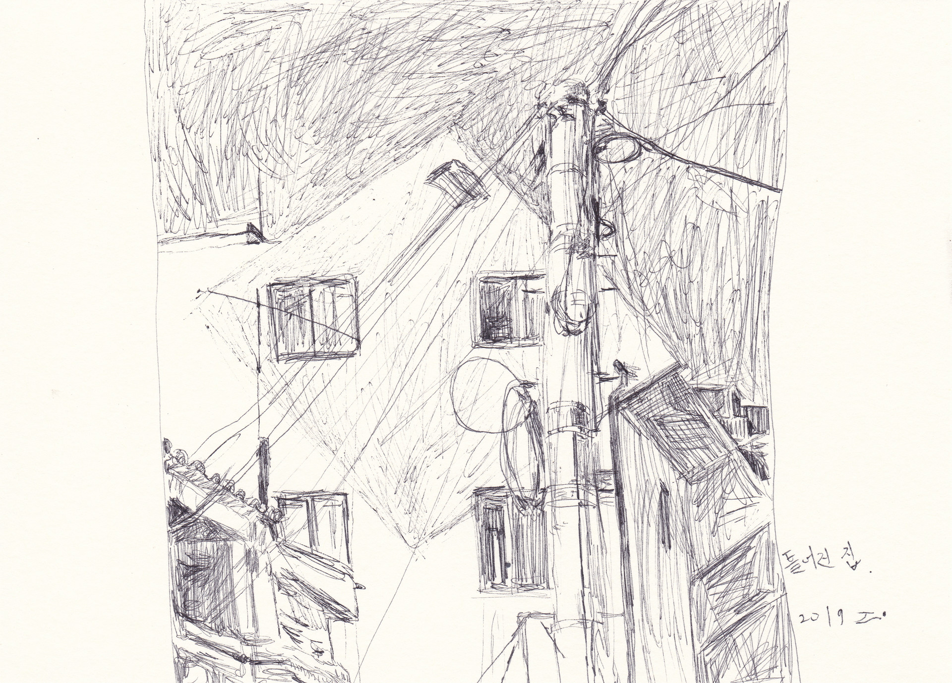 틀어진 집, 2019, pen on paper, 14.8*21(cm)