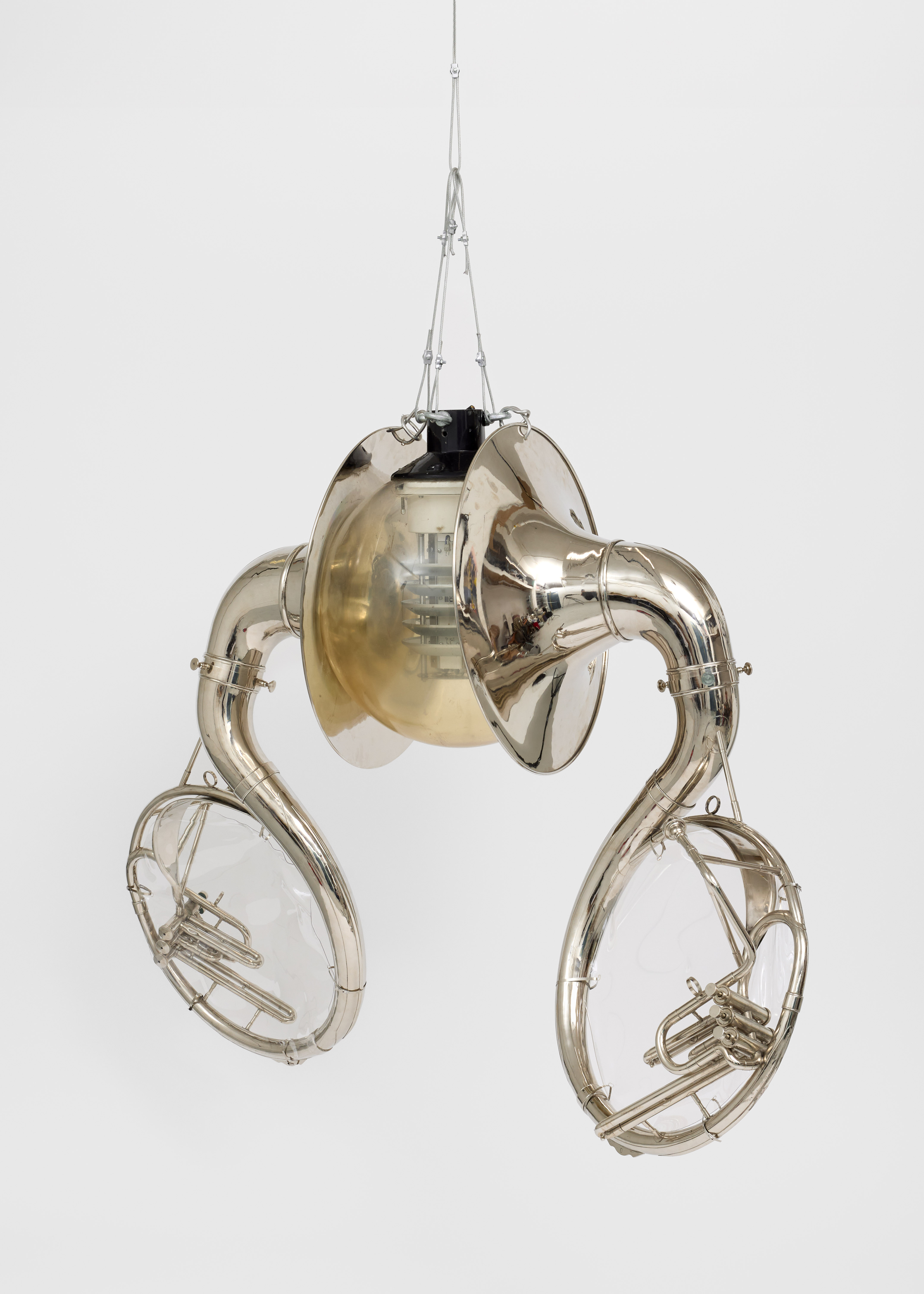 Allowance, 2024 Sousaphones, Barbican Centre street light, PVC coated steel rope, PETG Plastic and aluminium armature wire 106 x 150 x 60 cm 41.7 x 59 x 23.6 inches