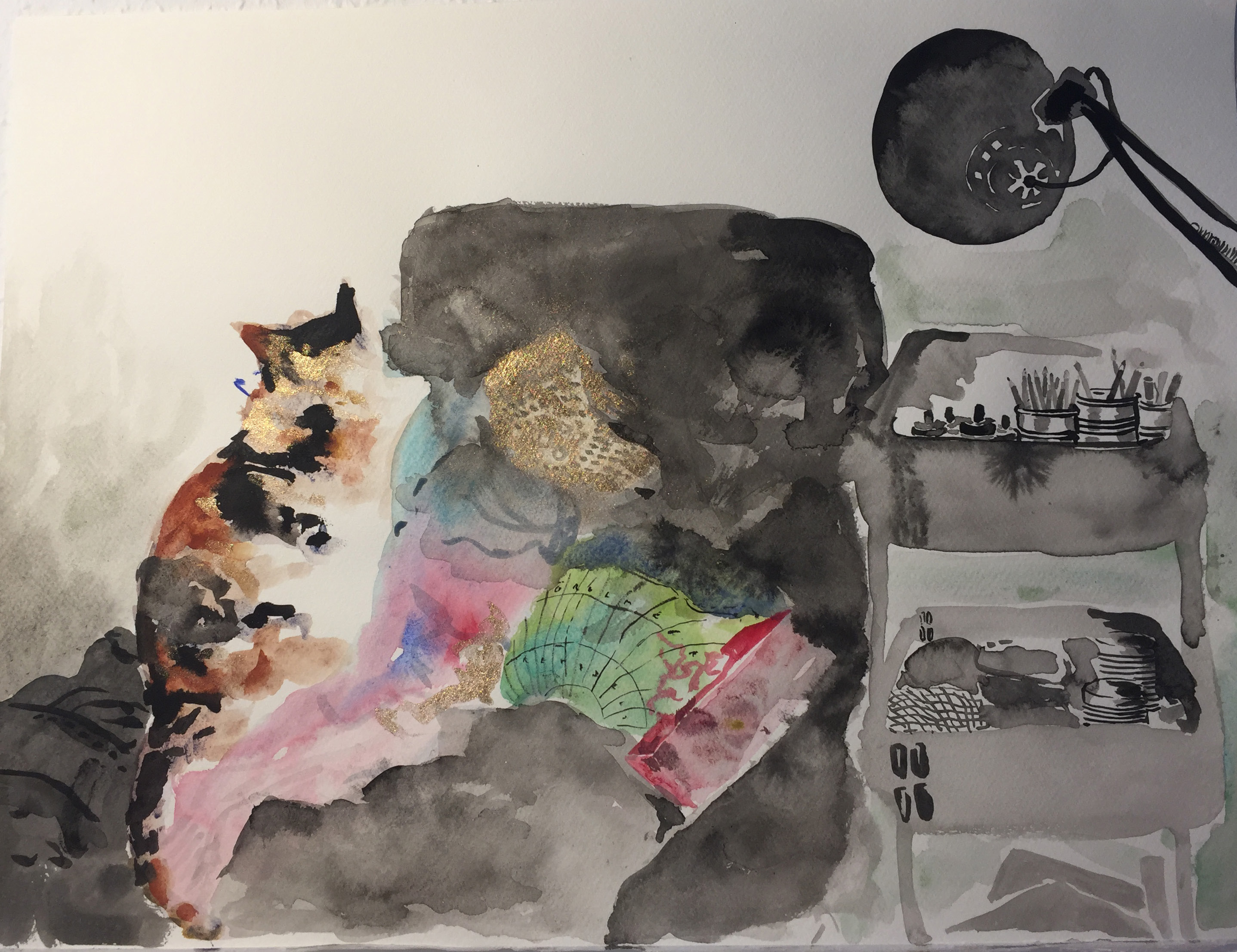 Leila on the armchair, postcard A6