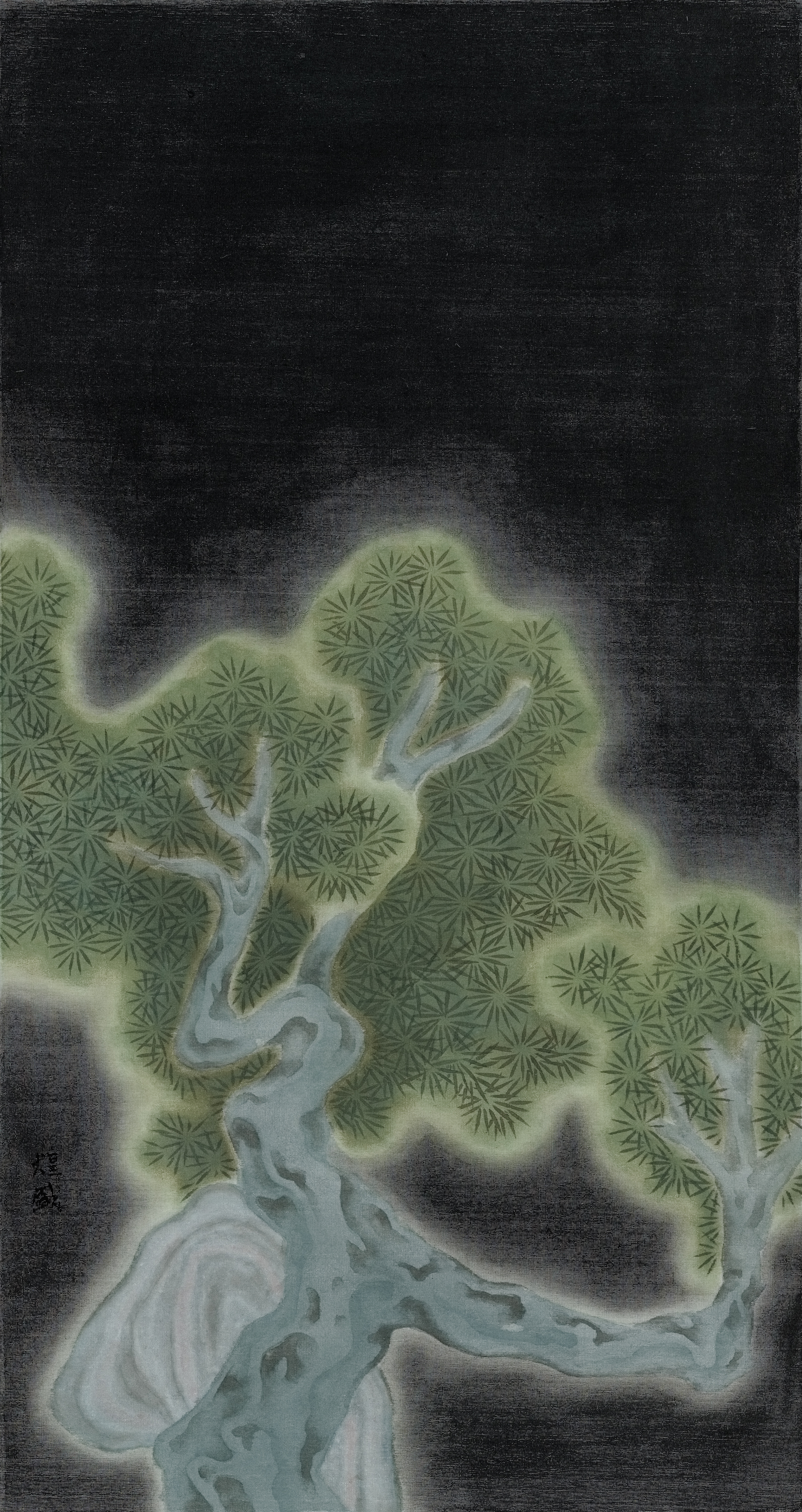 Shadow, 2021, mineral pigment, ink on silk, 47x25cm (18.5x9.8 in)