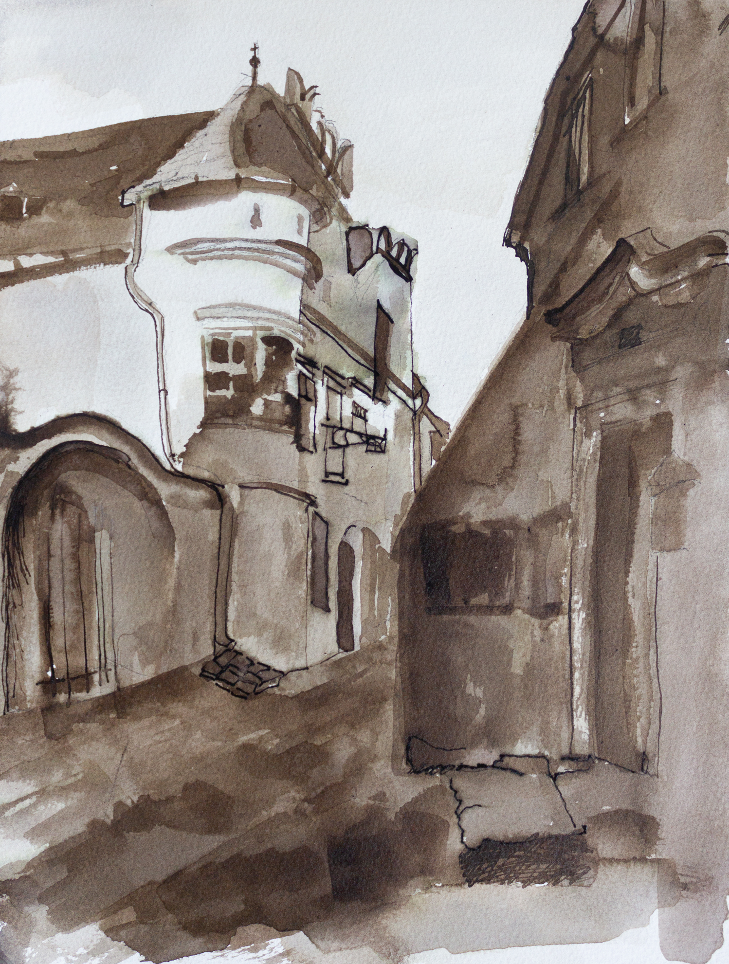 Village road, Sepia, 2022, 30,5x23cm