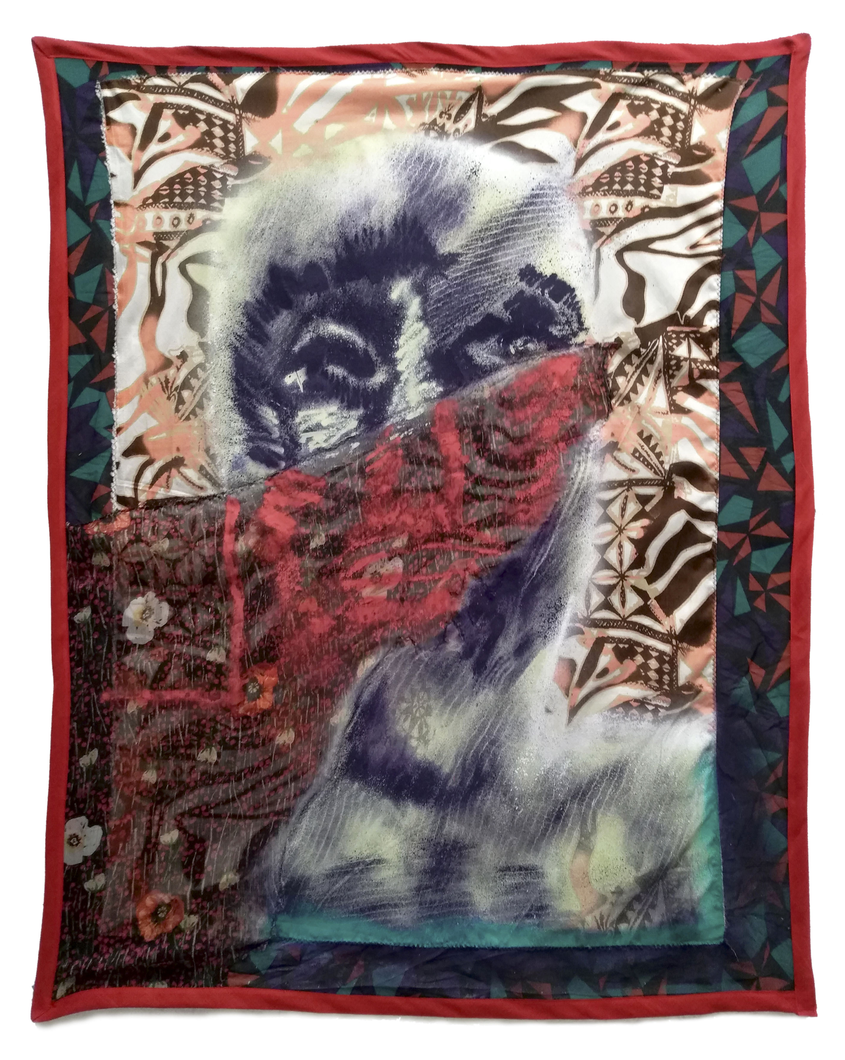 Congo Mixtapespray paint on hand-sewn textiles, 112x93cm, 2018