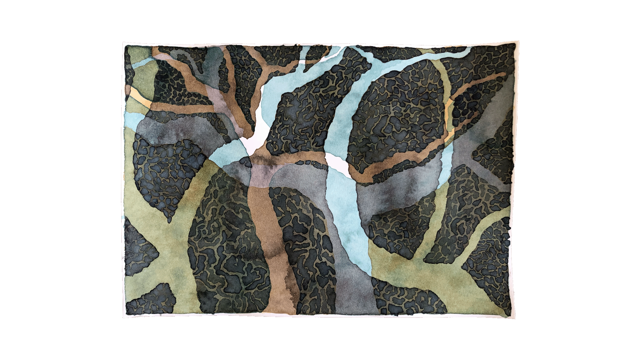 Árvores rios II, da série Paisagem memória. Aquarela sobre papel, 23x15,5cm. José Viana, 2023.