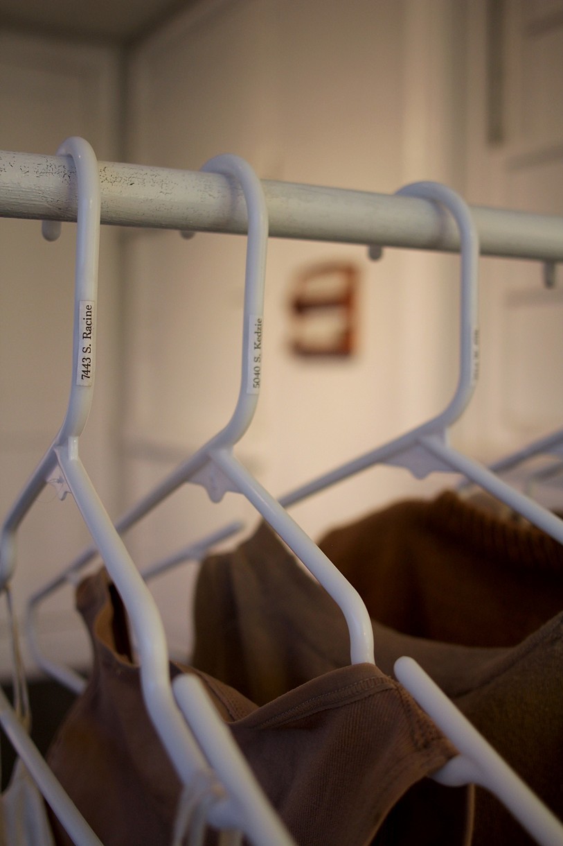 Thermometer (The Relative Distances of Second-Hand Shirts From 1224 W. Loyola) – Second-hand shirts, hangers, labeling, piping, 2014