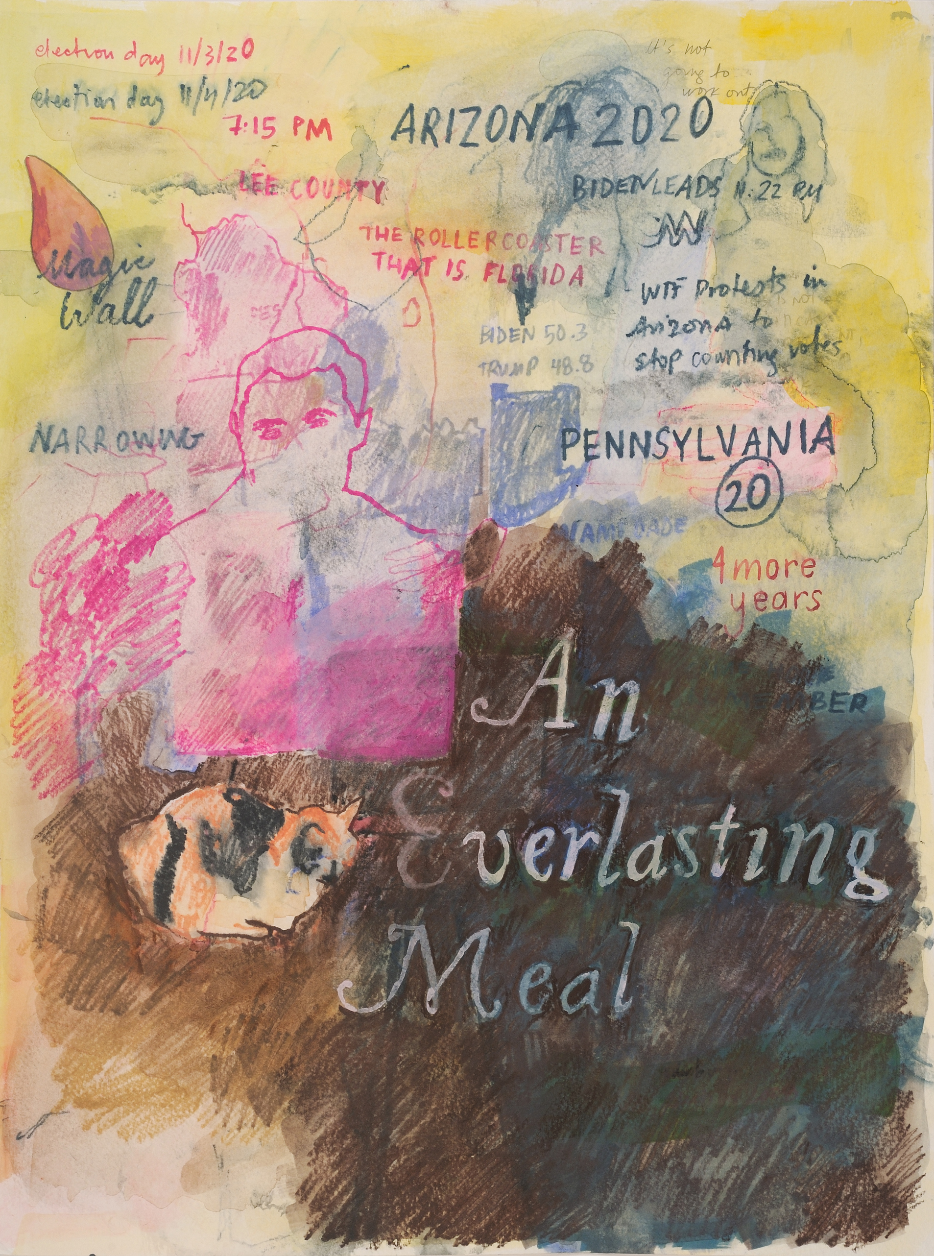 Need Pyramid Check, 2021. Watercolor pencil, watercolor, and gouache on paper.