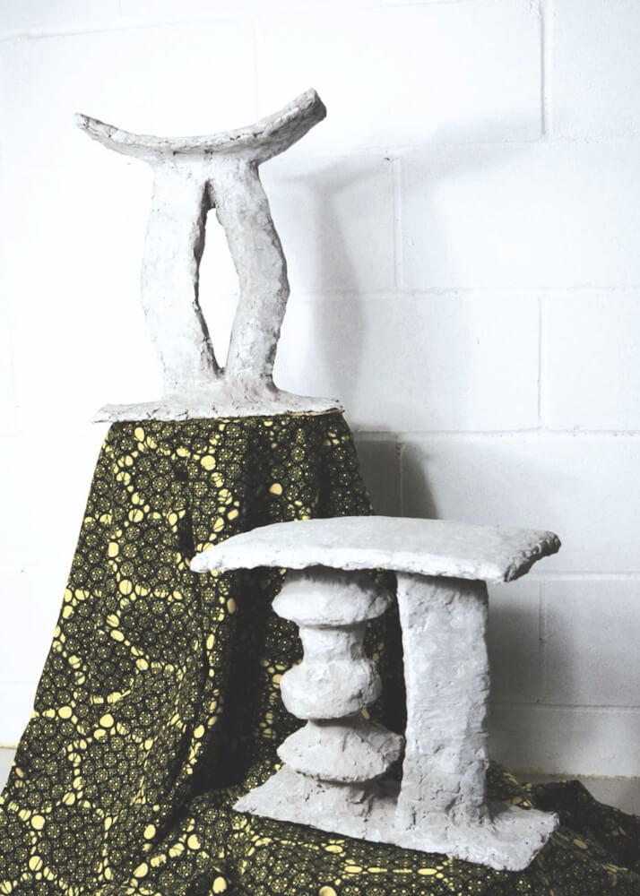 White stools made from paper pulp