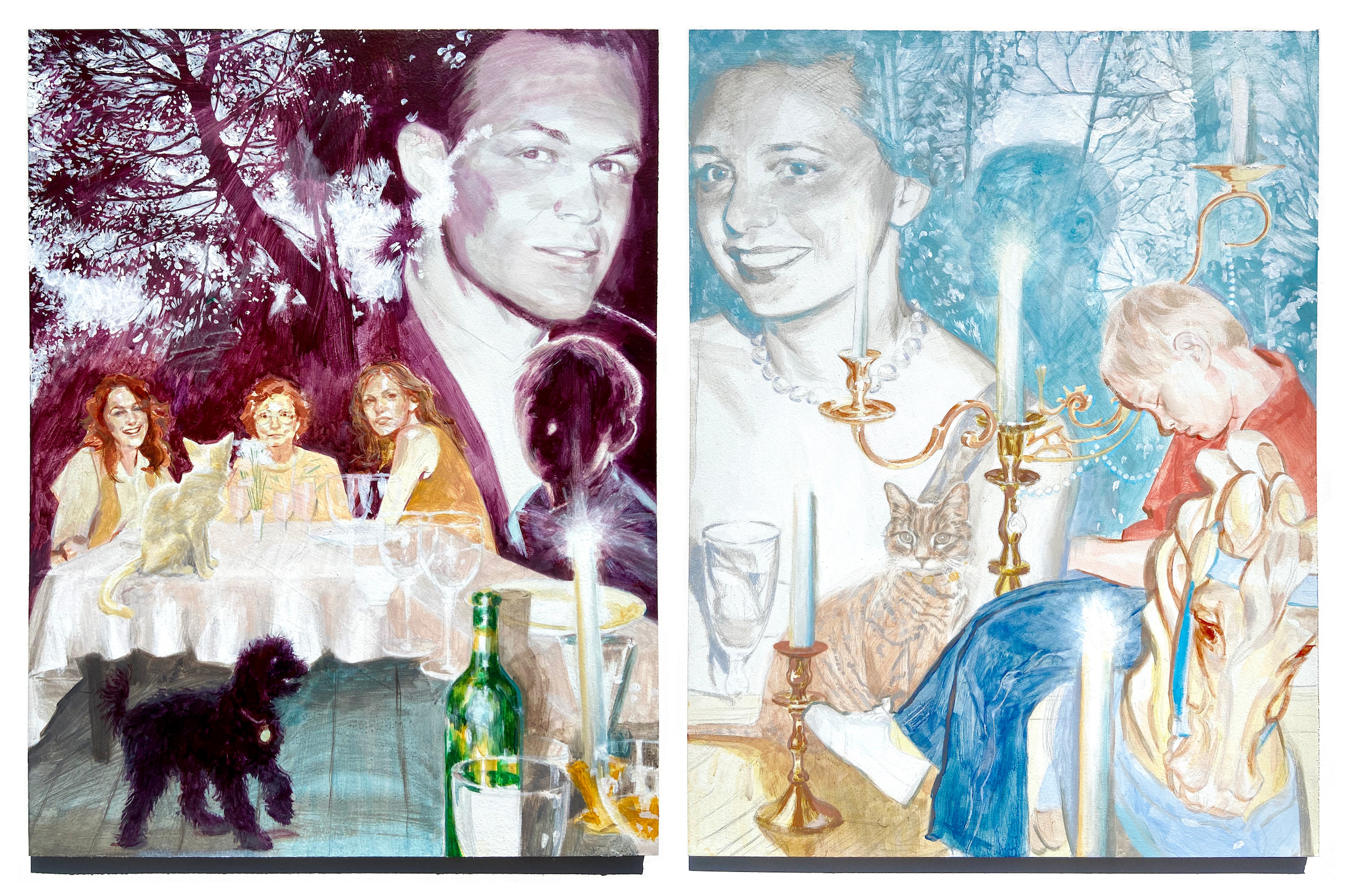 Maroon/Aqua. 2022. Acrylic on panel. 2 22x28" panels