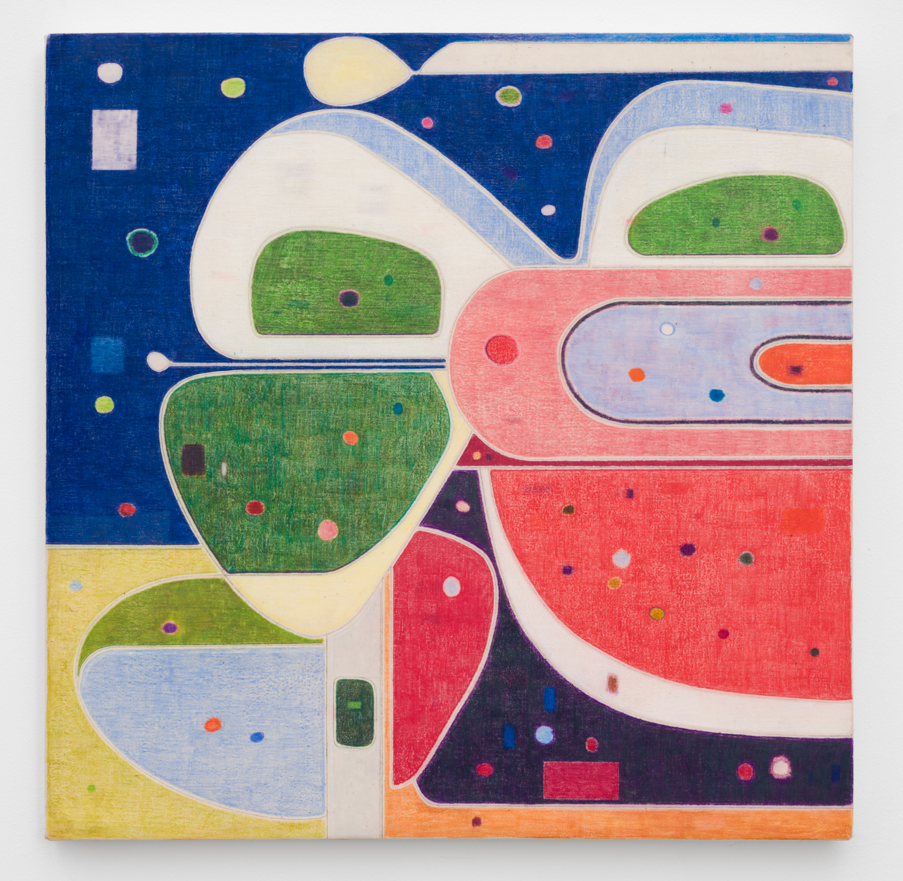 Marlon Kroll, the space between everything, 2025, Colored pencil on linen, 13 (H) x 13 (W) in.