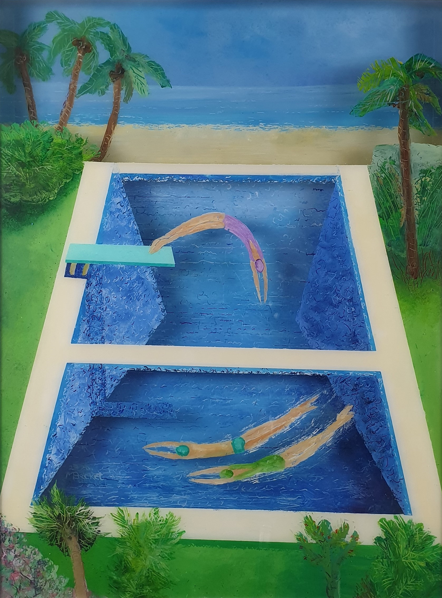 Tropical Pool, Acrylic on Perspex 63.5 x 81, 2020