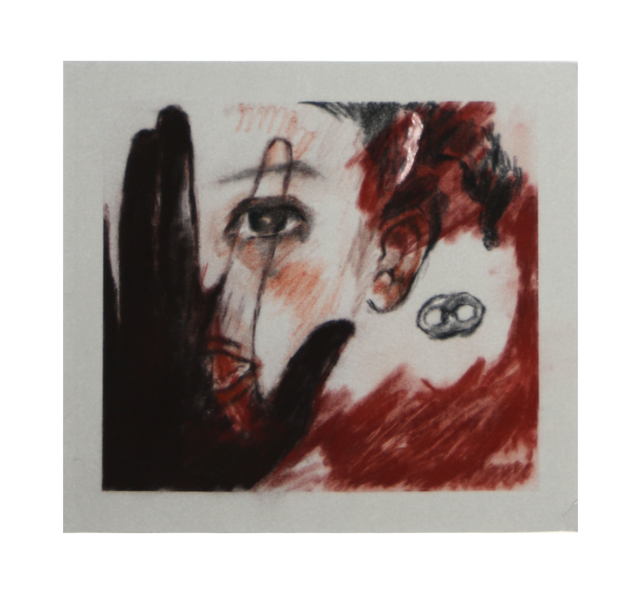 untitled (2023.) cont&egrave; crayon and soft pastel on velour paper, approx 11.5" x 13."