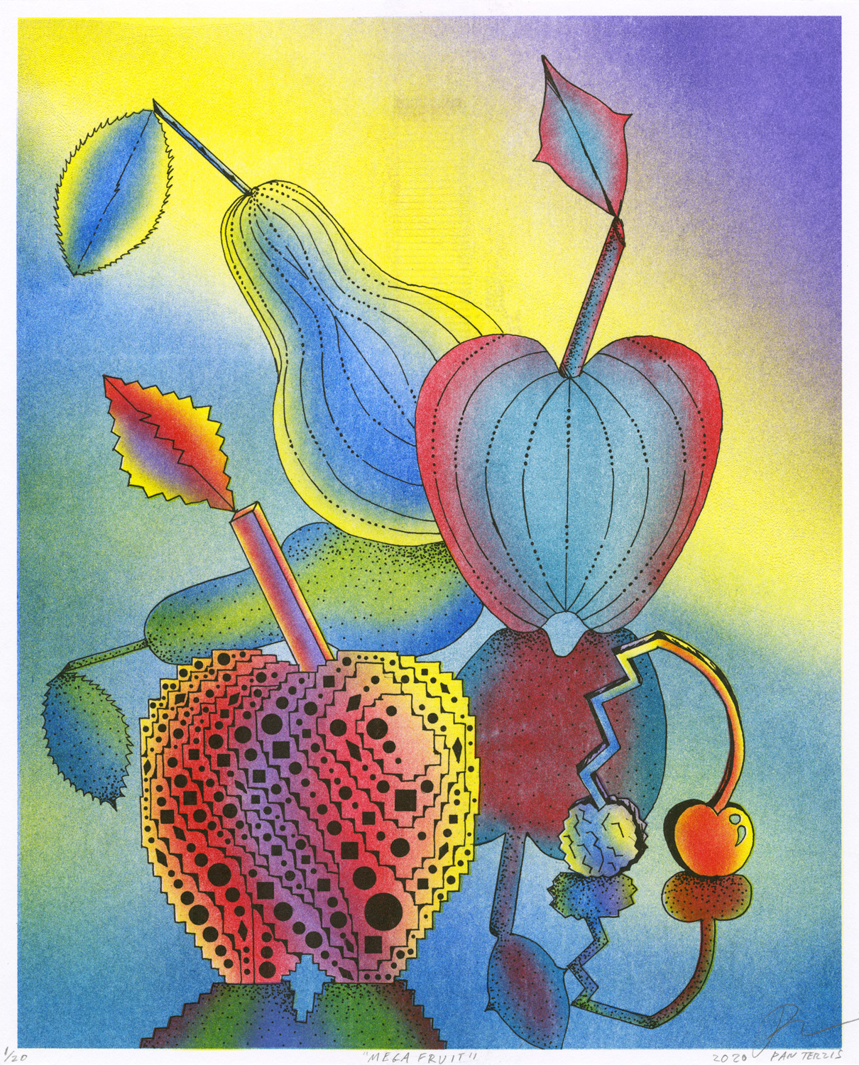 Mega Fruit, Risograph print edition of 20 prints, signed and numbered,  10"x15"; 2020