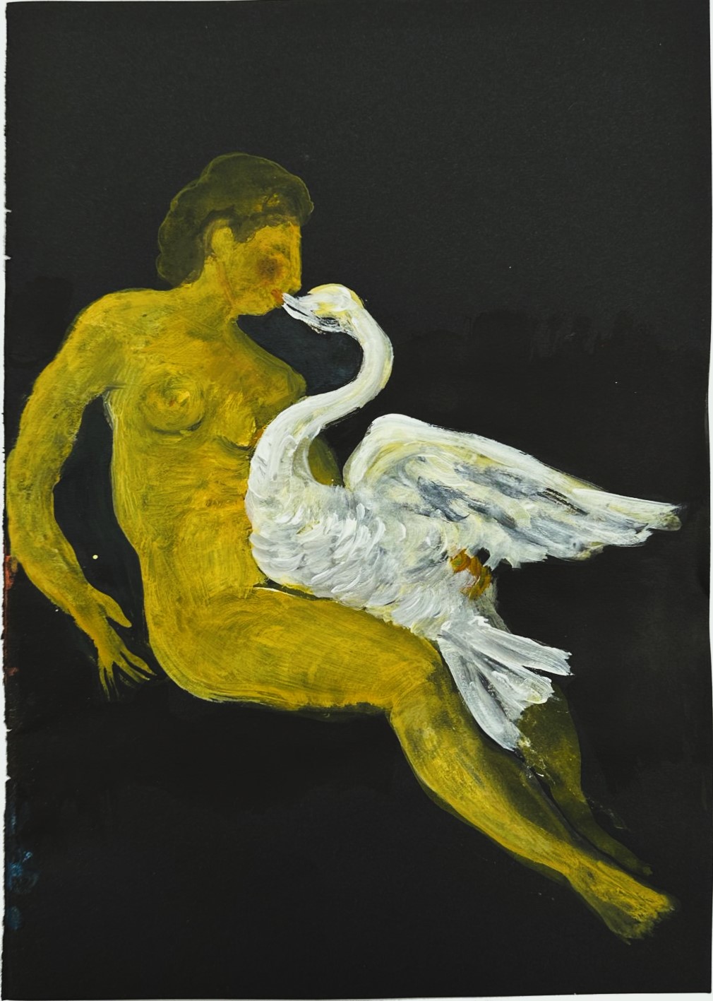 Karol in love with the swan - Watercolour and gouache on paper - 29,5x21 cm