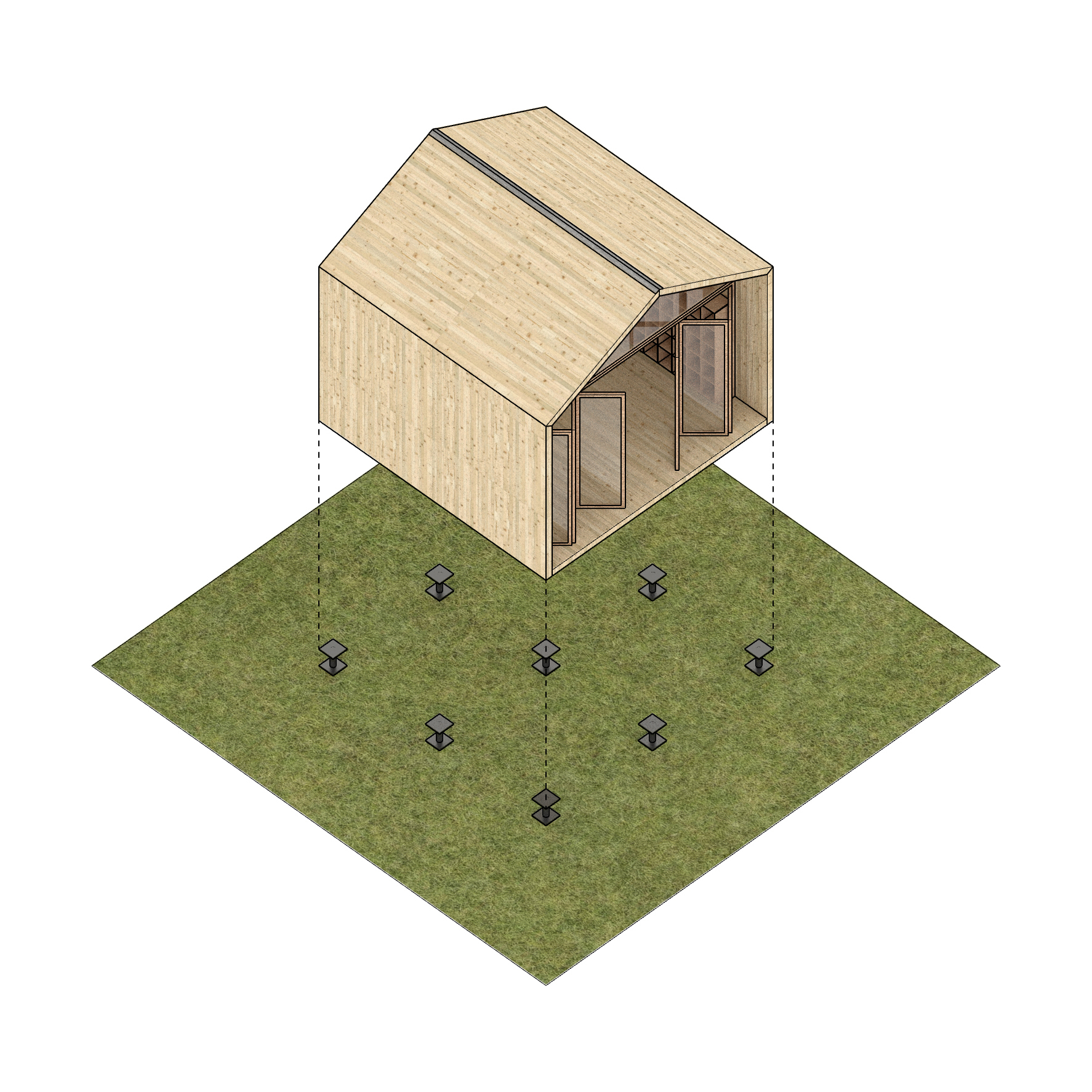 Module is positioned atop steel footings.