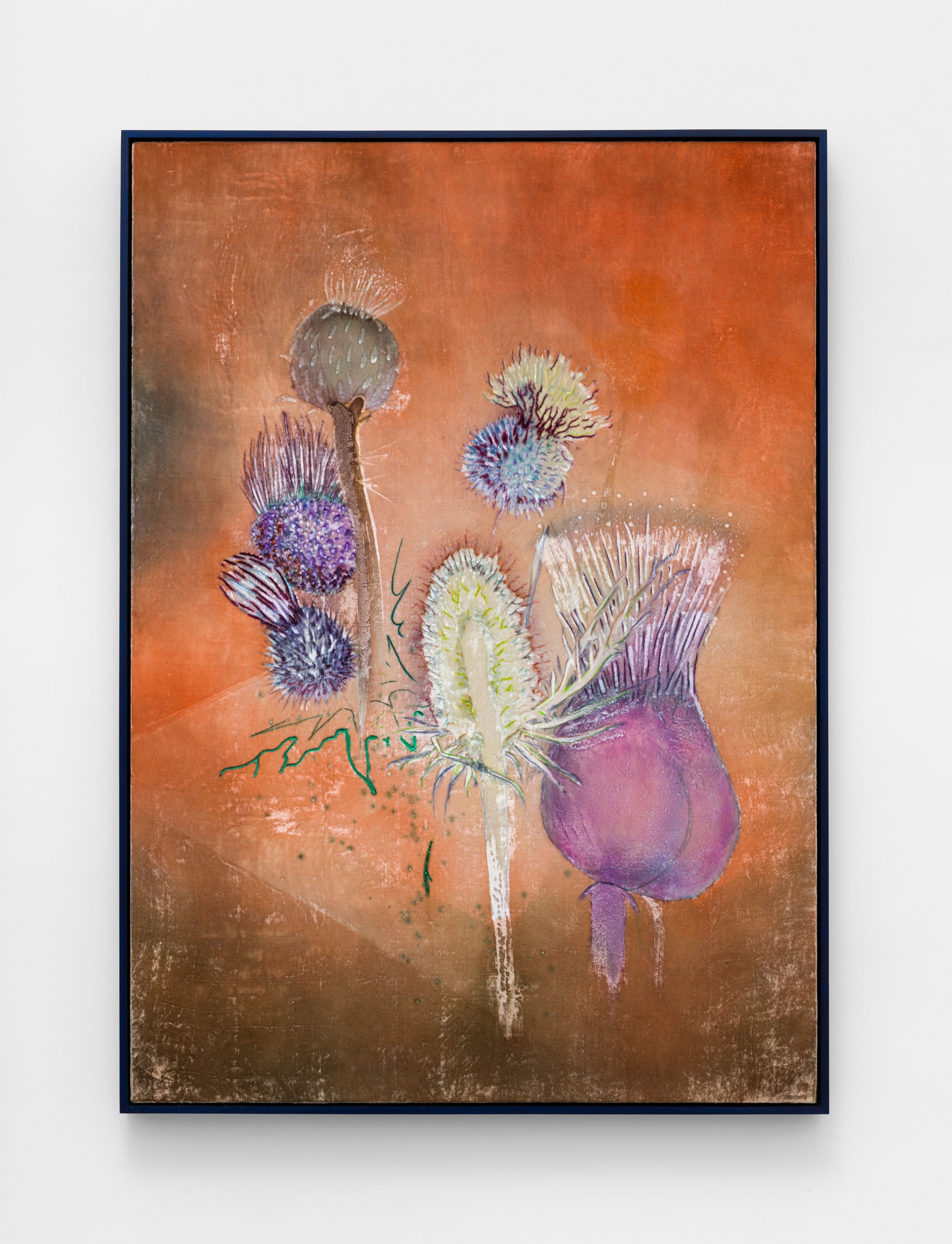 Travis Boyer Thistles / Tuesday, 2023 Dye on Silk Velvet Panel in Artists Frame 60 x 42 3/4 In 152.4 x 108.6 cm