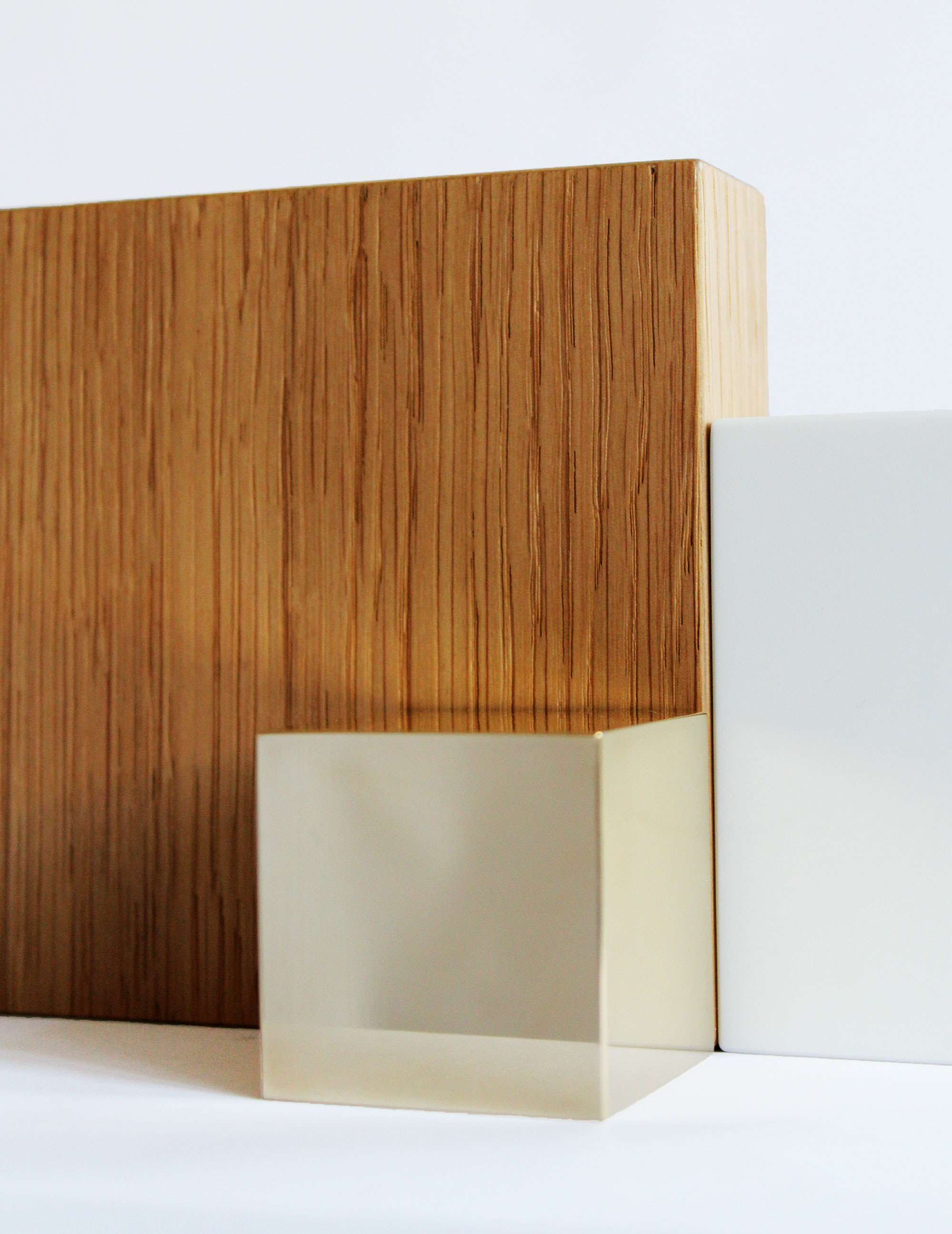 QubeOak, brass, Corian