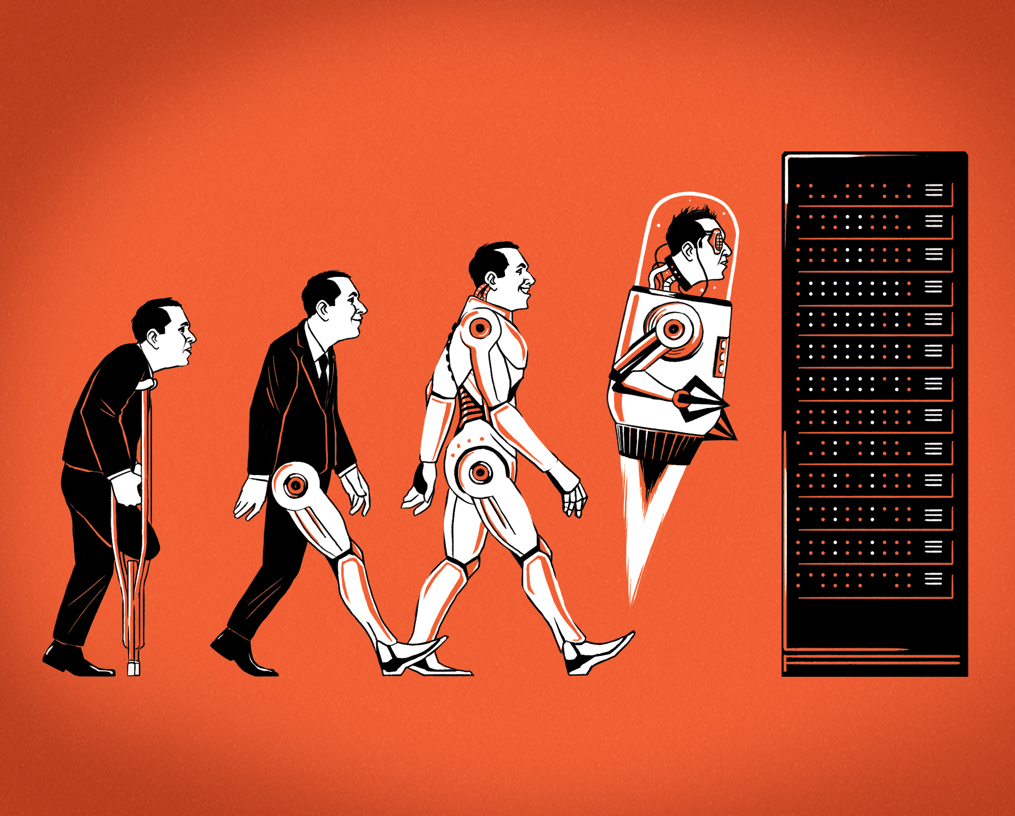 Illustration for an article looking into the future of the integration of technology into the human body. Calcalist. March 30th, 2017.