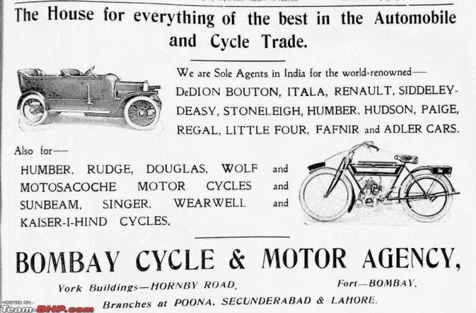Advertisement for Cycles and Motor Cars (Sources: Undated, Team BHP)