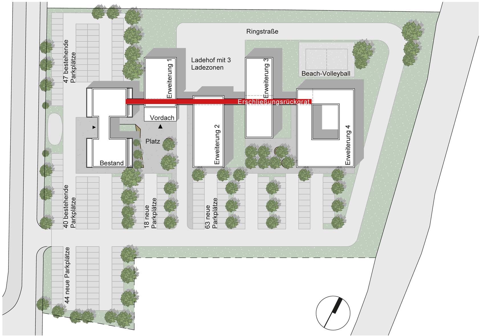 Entwicklungsszenario Erweiterungsbauten, Lageplan