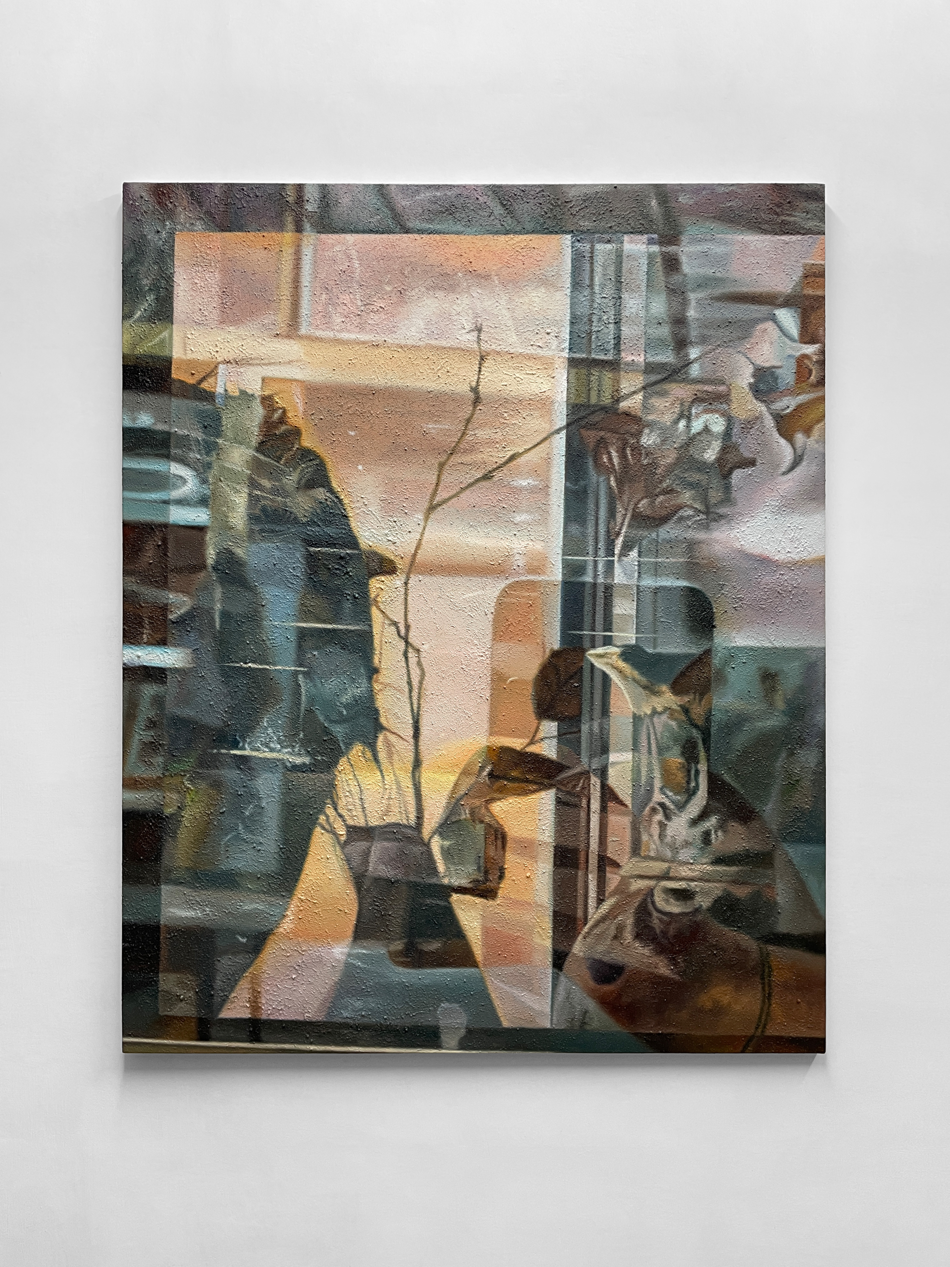 Evening Study (University Nocturne)Soil, sand, dust, acrylic, oil on canvas, 150x120 cm, 2026