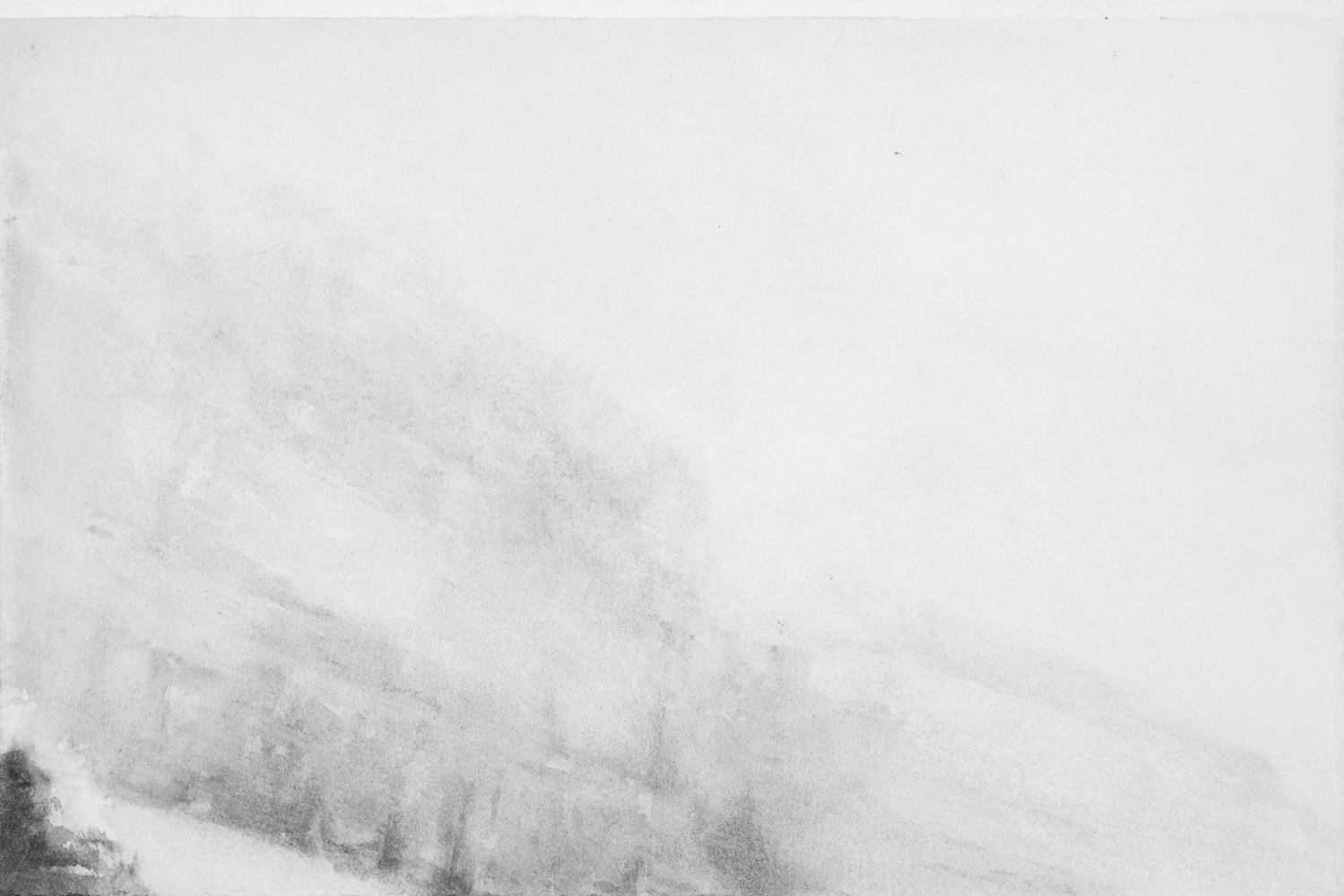 Versant, brume, pluiegouache sur papier19 x 28 cm, 2021