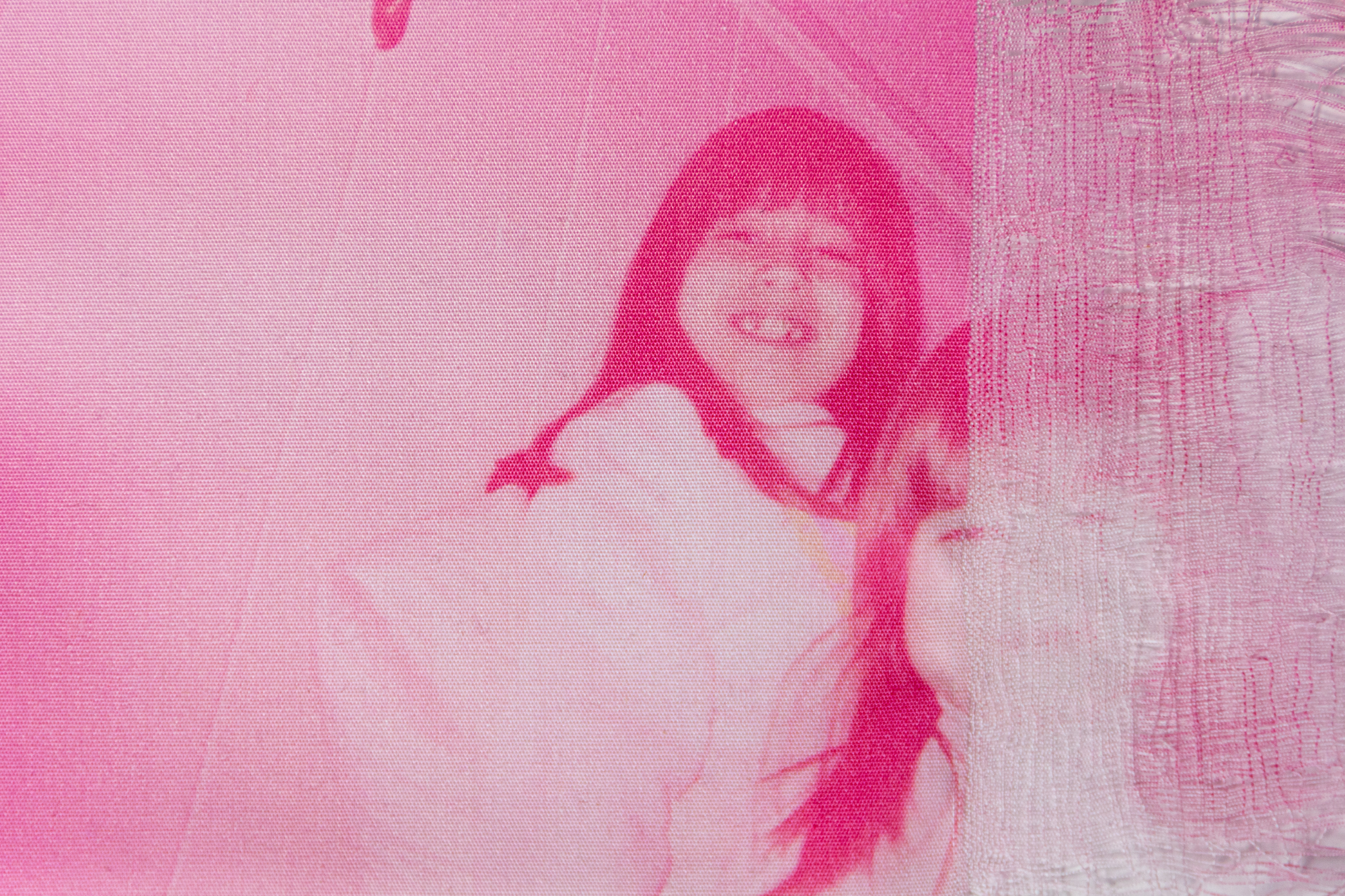 nikki & dani on the stairs, the old house, 1998 — unique pigment inkjet print on cotton, 2021, 3.75" x 6"