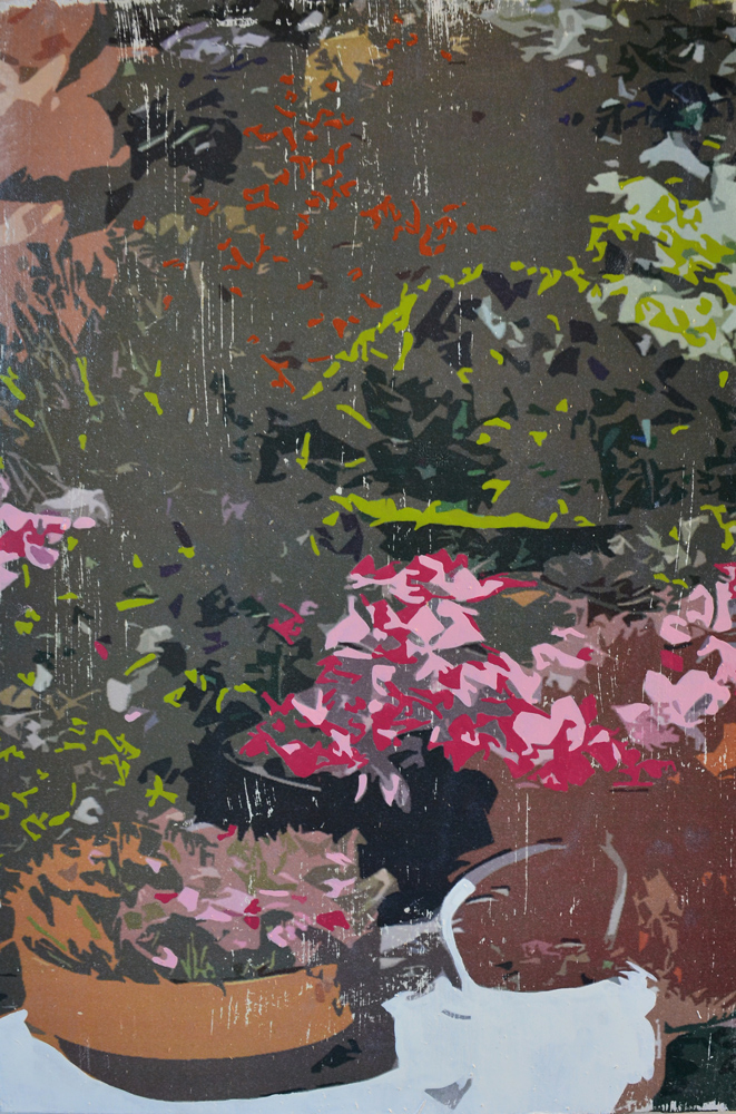 Potted Plants, Enamel and Photo Release on Plywood, 255x395mm, 2014
