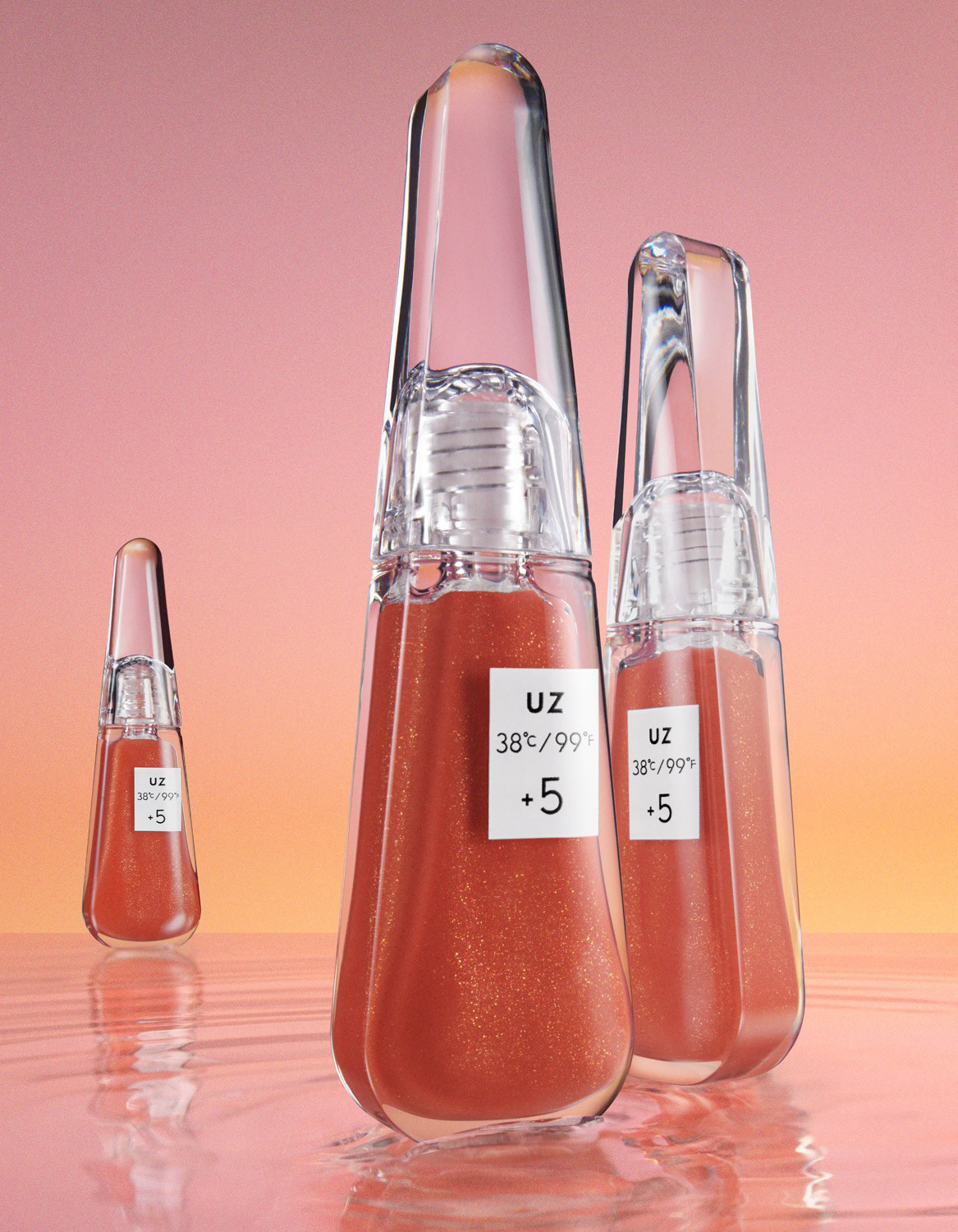 KMA stylist Rachel Haas designs set for photo of pink lipgloss tubes against pink background for UZ