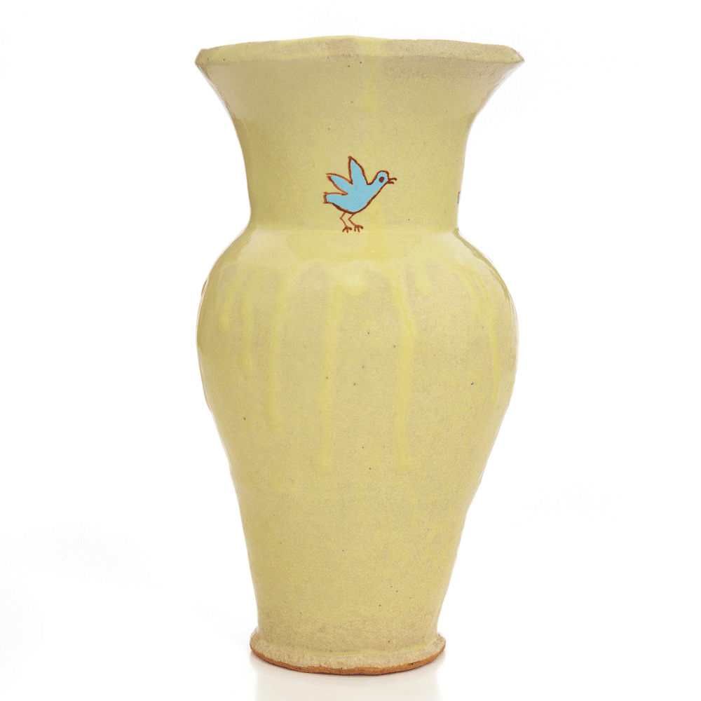 HN1280 Blue birds on a yellow vase, 30.3.17Glazed ceramic stoneware24 x 12cm