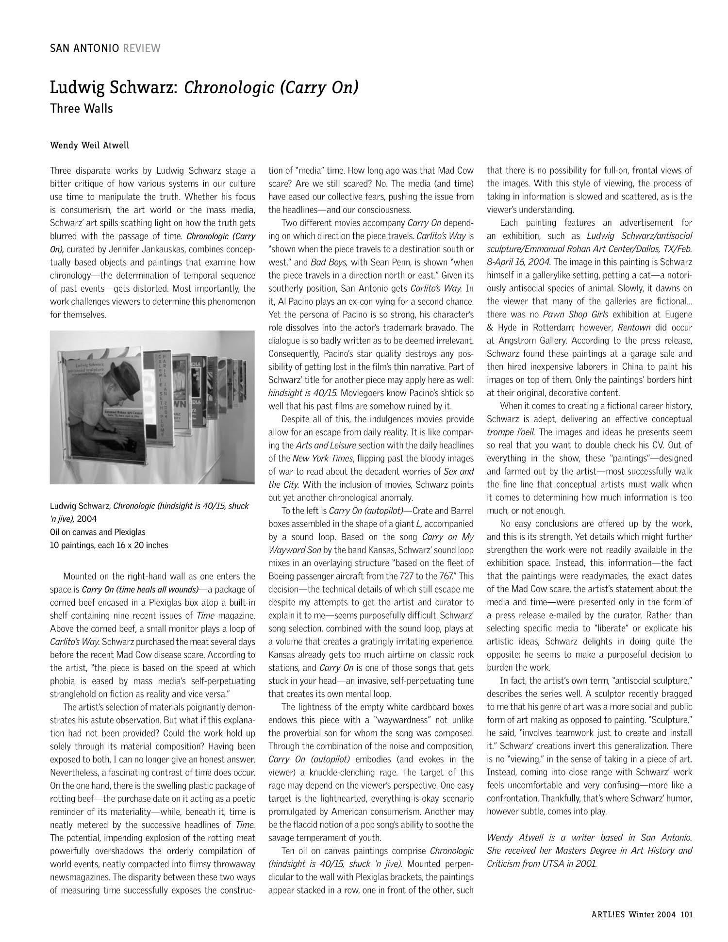 San Antonio Review - Ludwig Schwarz: Chronologic (Carry On) 
