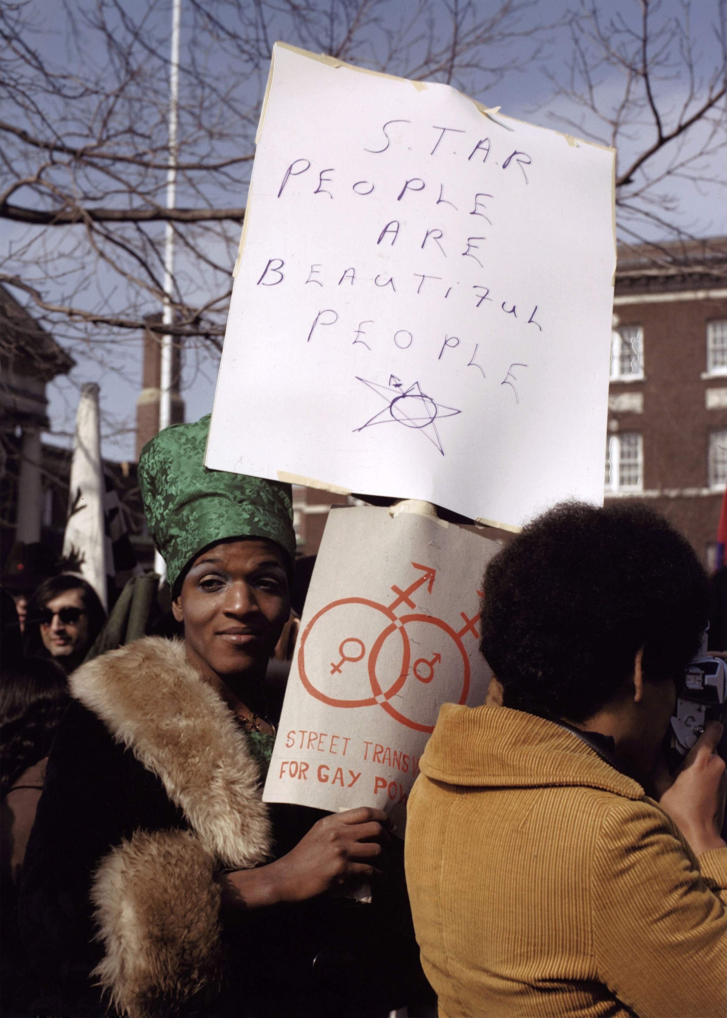 © Diana Davies, Marsha P. Johnson at the Gay rights demonstration, Albany, New York, 1971. Digital C-print, 9.75 x 13.5in. Collection of the Leslie-Lohman Museum.