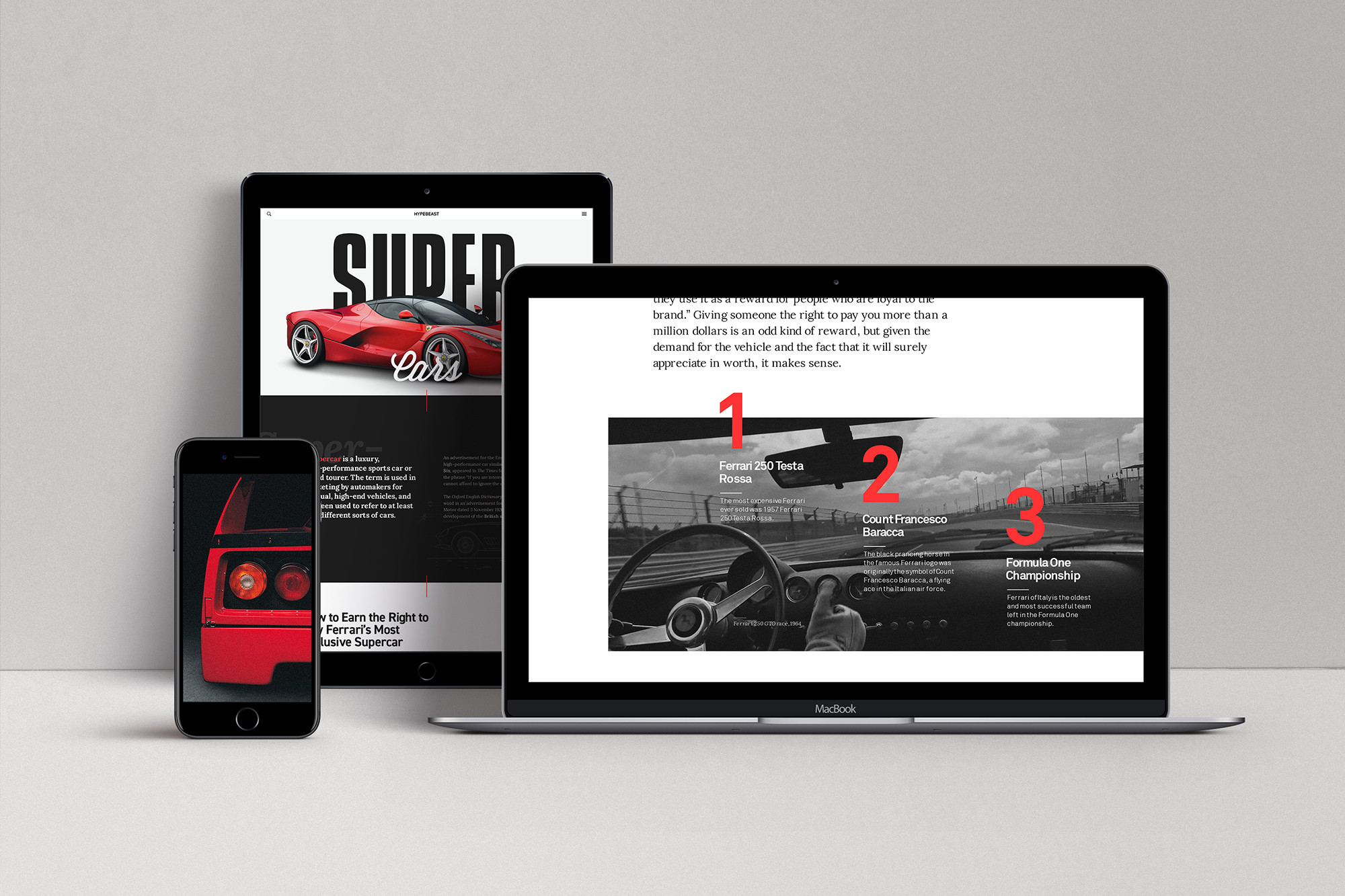 Web design for an online magazine article about super cars, 2017