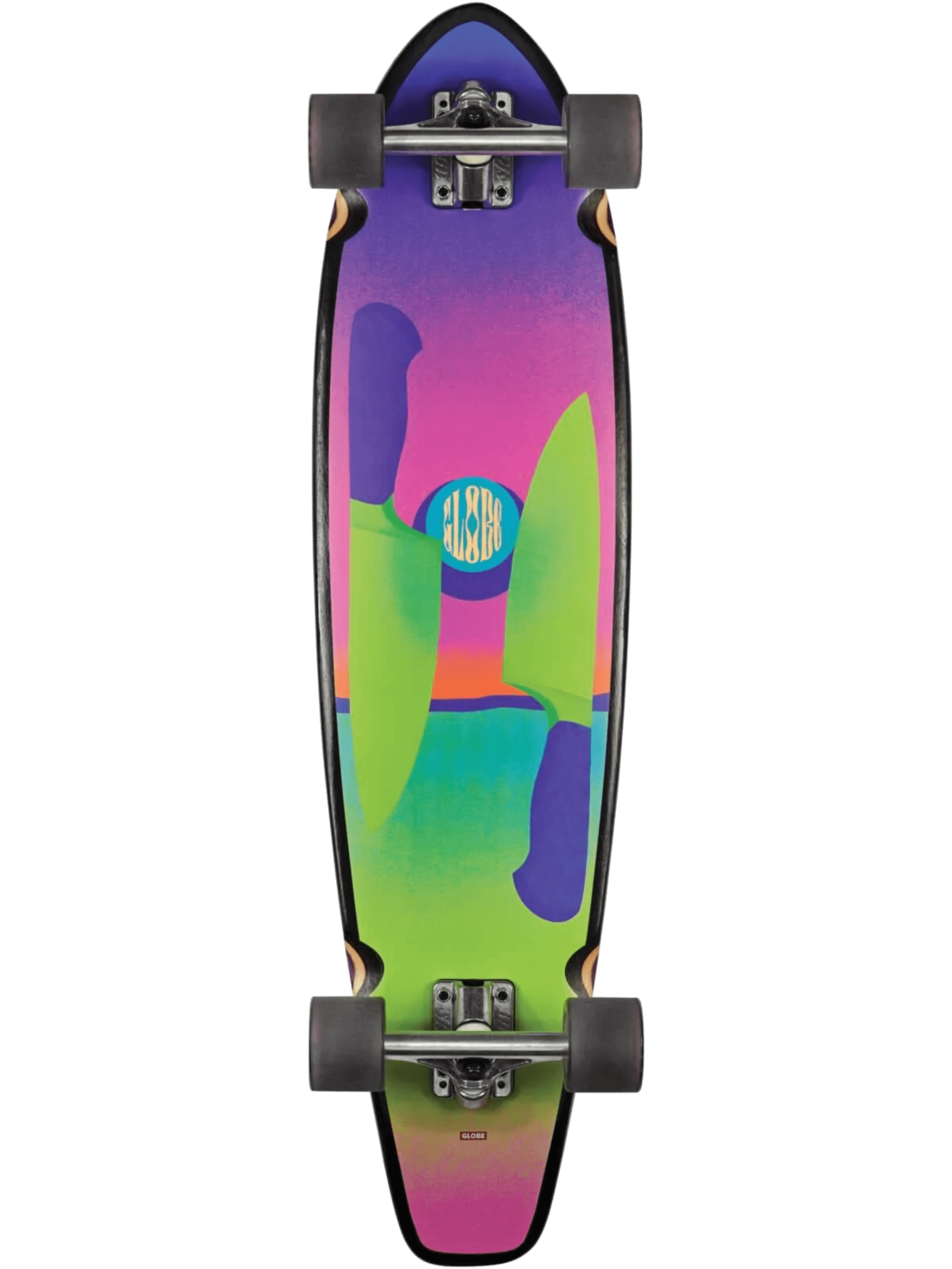 globe skateboard deck design with illustrated floating knives